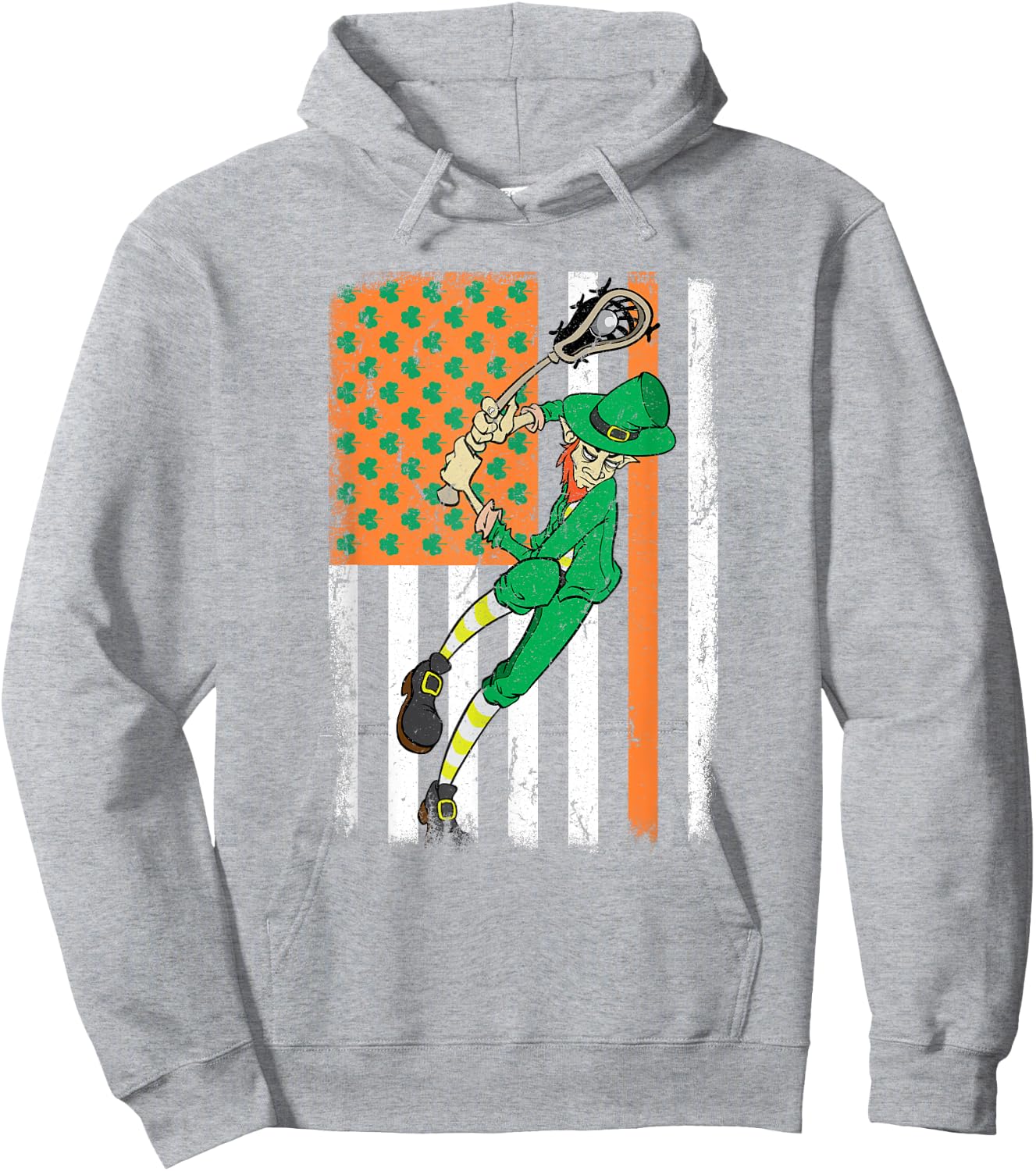 Lacrosse Player Leprechaun Irish USA Flag St Patrick's Day Kids Men Hoodie - Hoodie | Ash