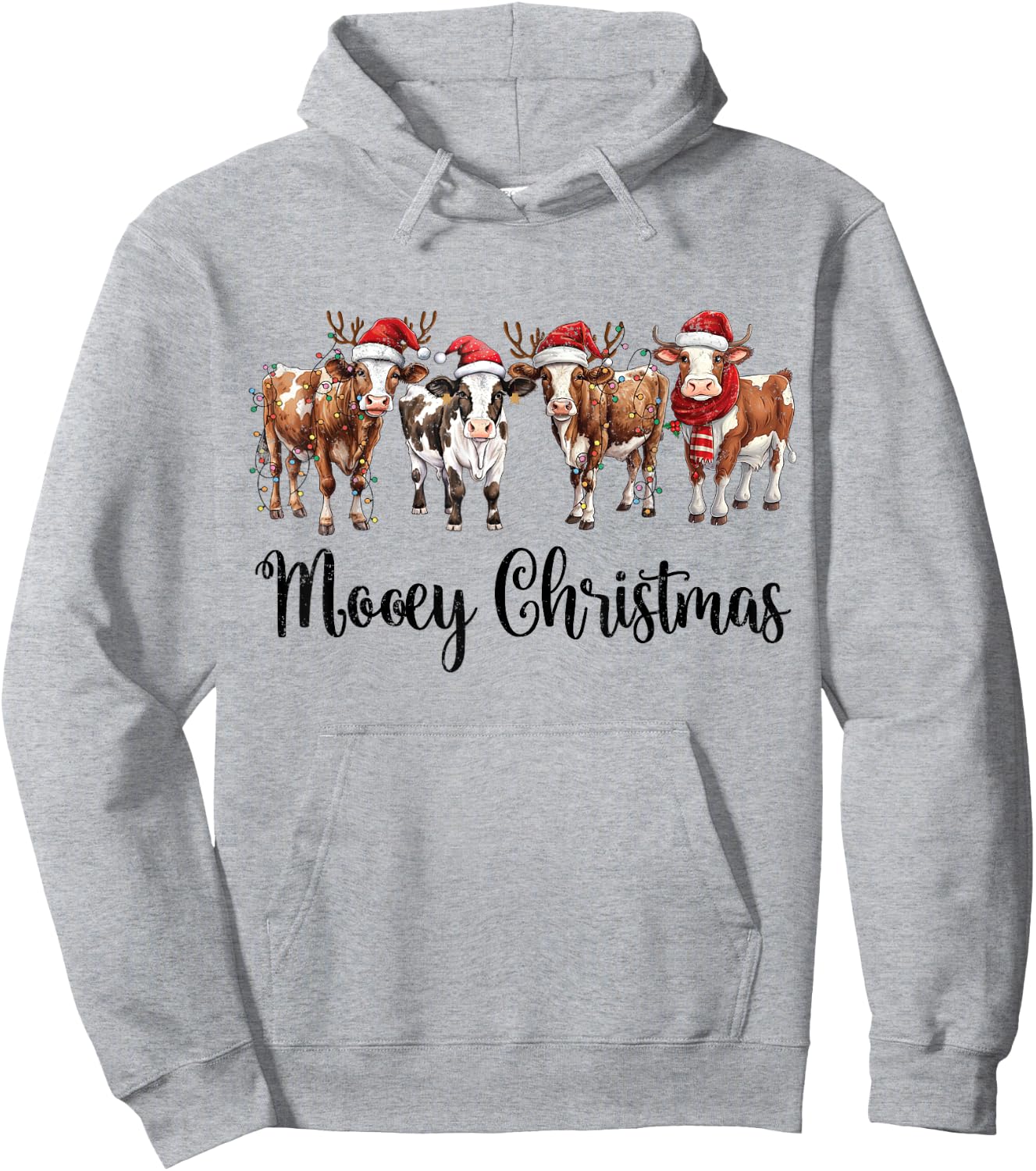 Mooey Christmas Cowgirl Xmas Funny Western Christmas Cow Hoodie - Hoodie | Ash