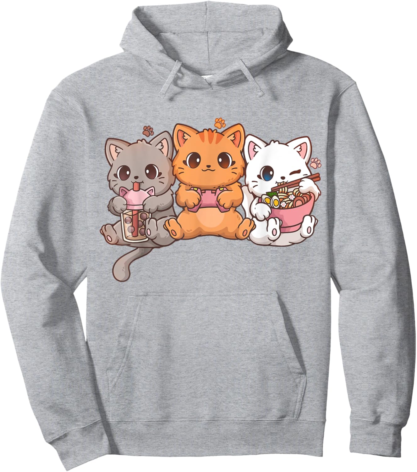 Kawaii Gaming Gamer Cat Boba Tea Cat Bubble Tea Ramen Cats Hoodie - Hoodie | Ash