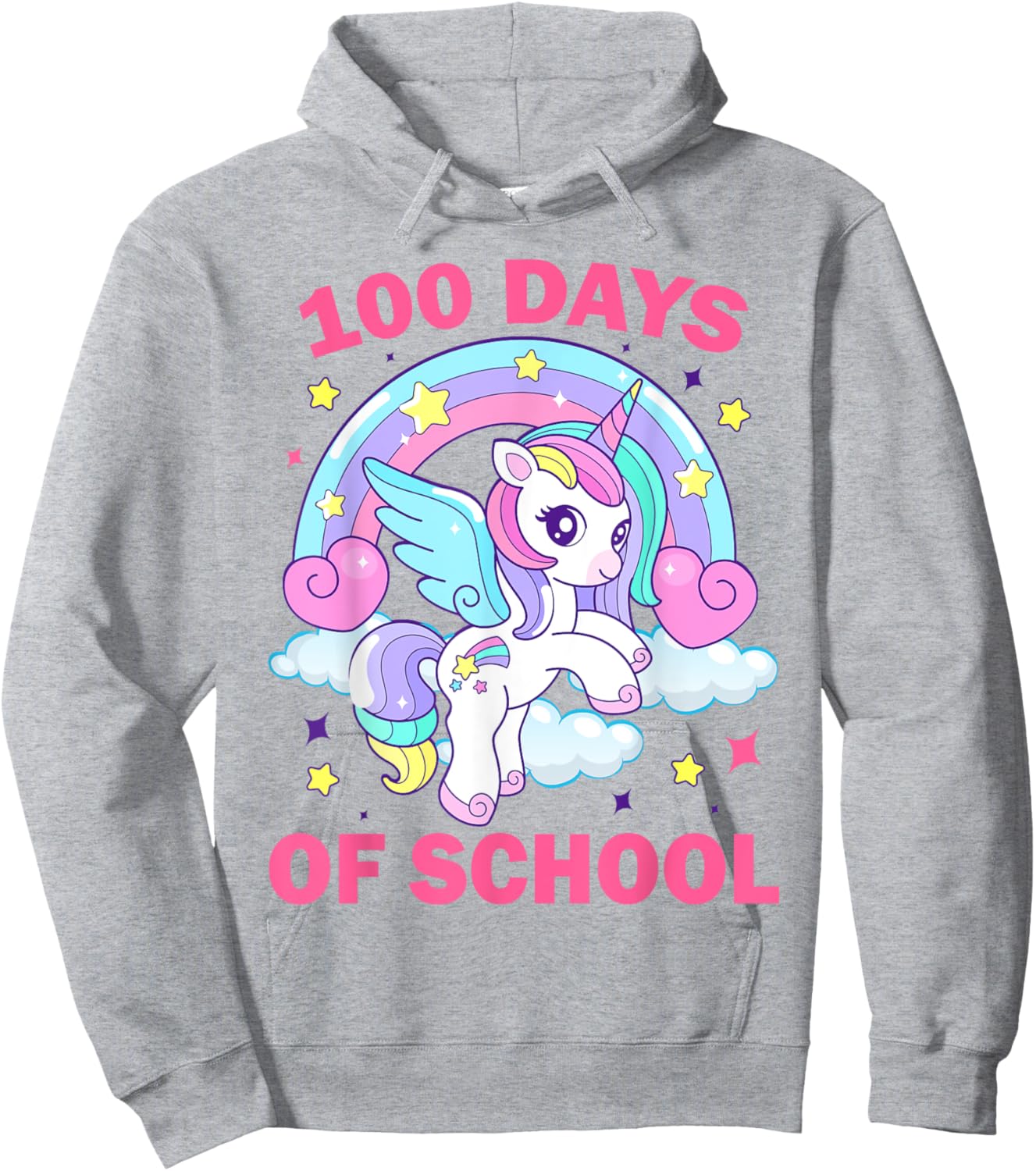 100 Days of School Rainbow Unicorn Girls 100th Day of School Hoodie - Hoodie | Ash