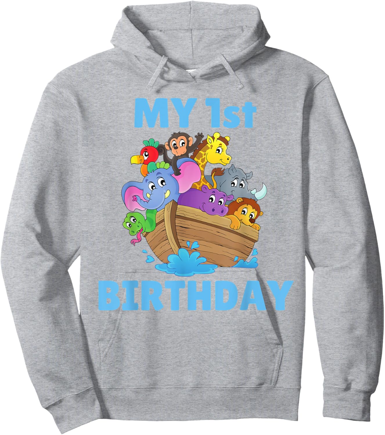 Noahs Ark First Birthday Party 1st Year Kids Toddler Animals Hoodie - Hoodie | Ash