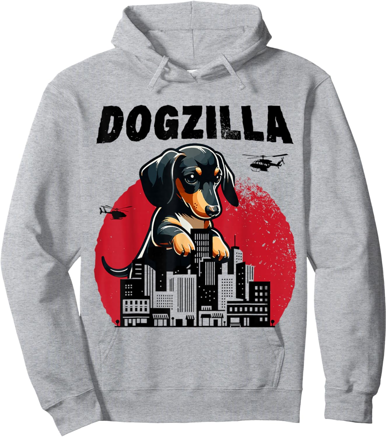 Dogzilla Funny Giant Dachshund Cute Wiener Dog in City Men Women Girls Kids Hoodie - Hoodie | Ash
