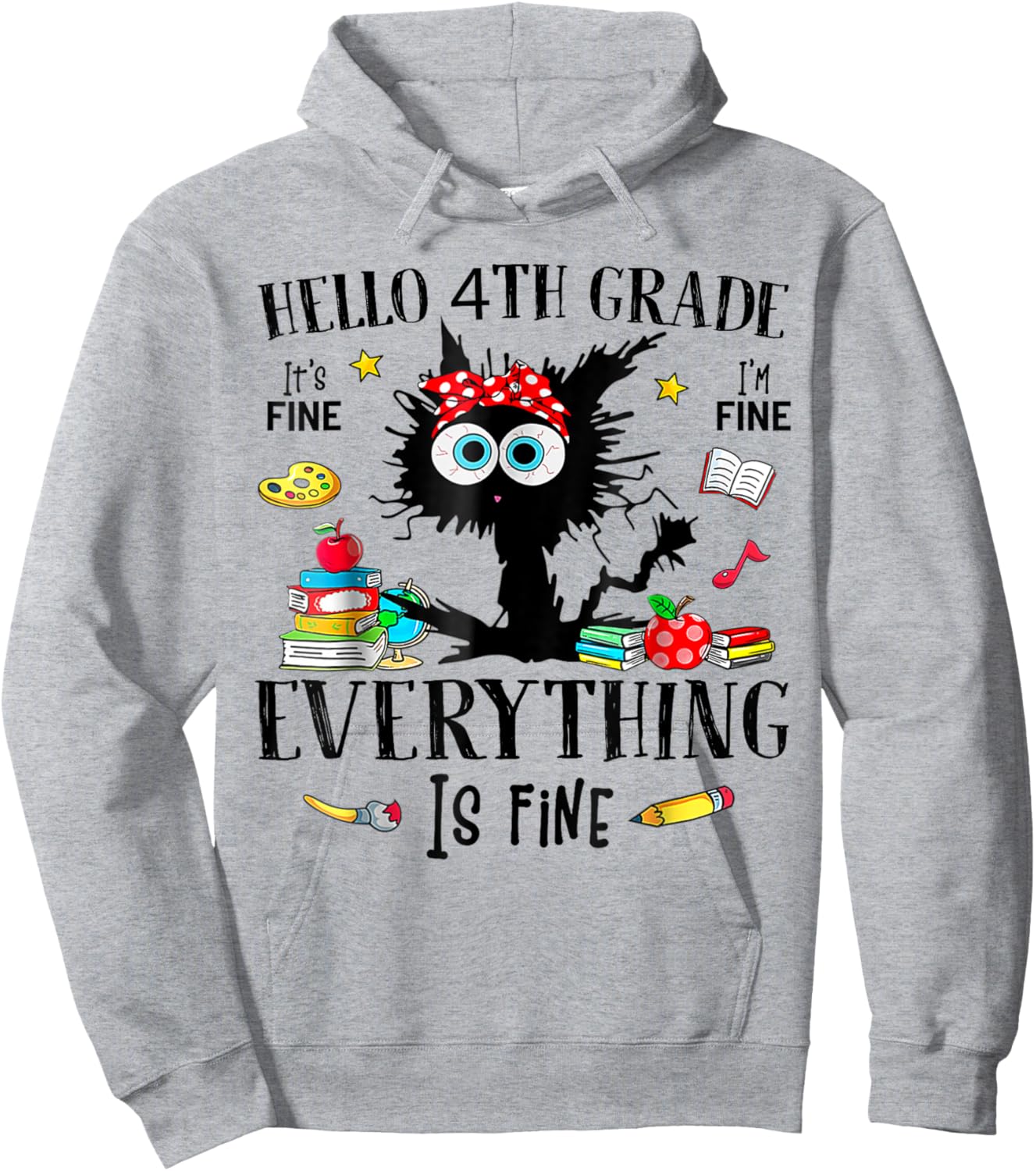 Hello 4th Grade Back To School Teacher & Kids Funny Cat Hoodie - Hoodie | Ash