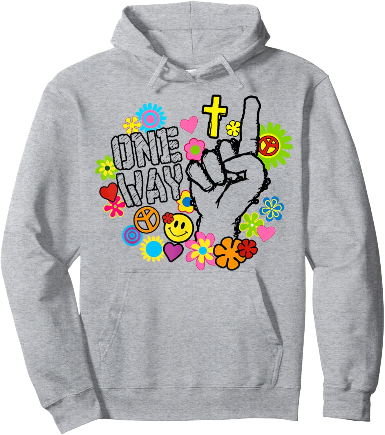 Funny One Way Jesus Floral Finger Up Christian Revolution Hoodie - Hoodie | Ash