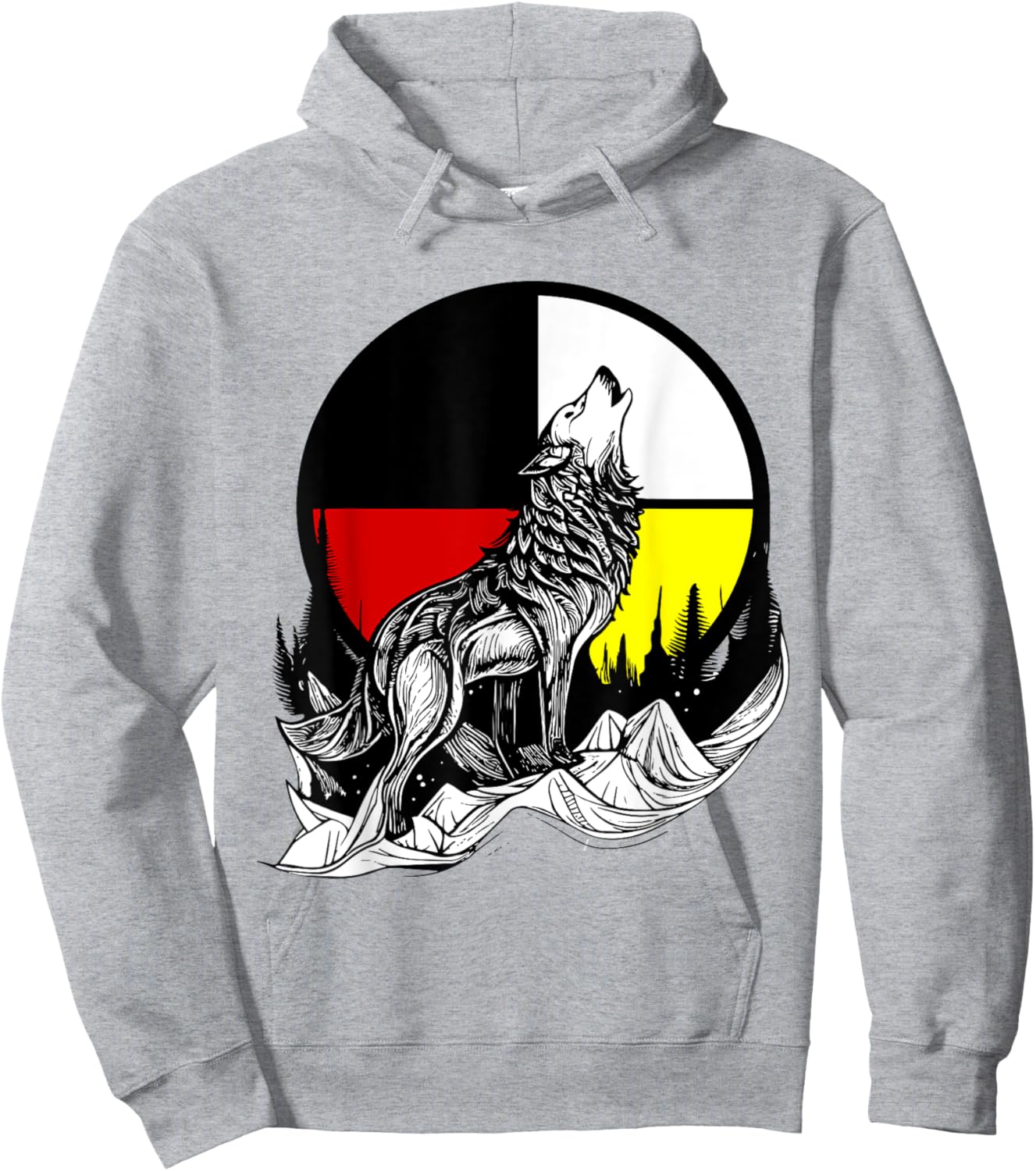 Wolf Native American Medicine Wheel Hoodie - Hoodie | Ash