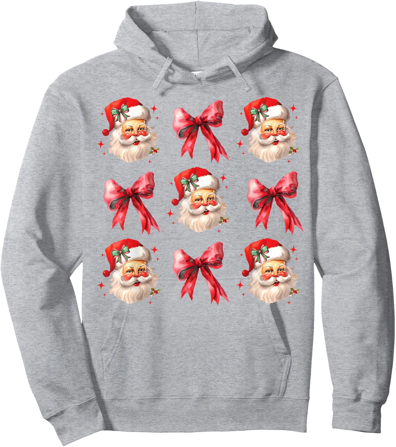 Retro Coquette Santa Red Bows Christmas Girl Hoodie - Hoodie | Ash