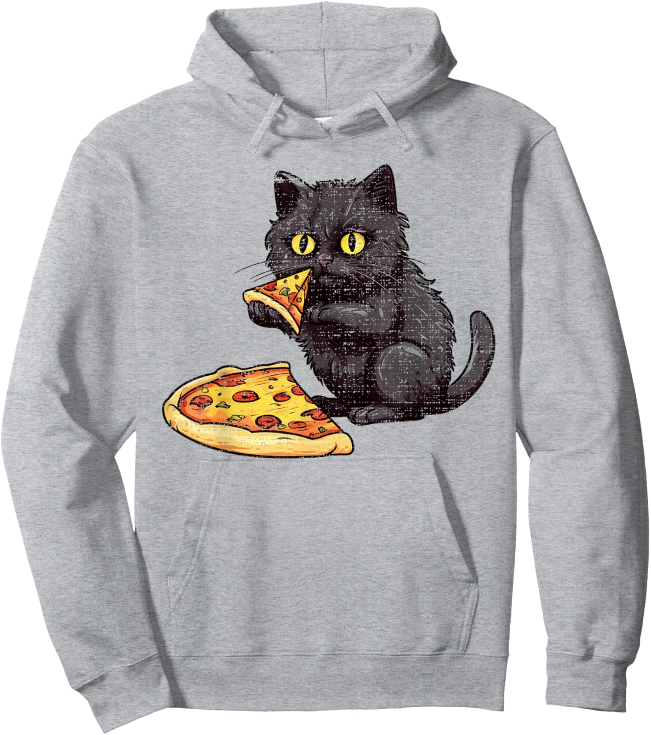 Black Cat Pizza, Kitty Cat Lovers Pizza Slice Watercolor Hoodie - Hoodie | Ash