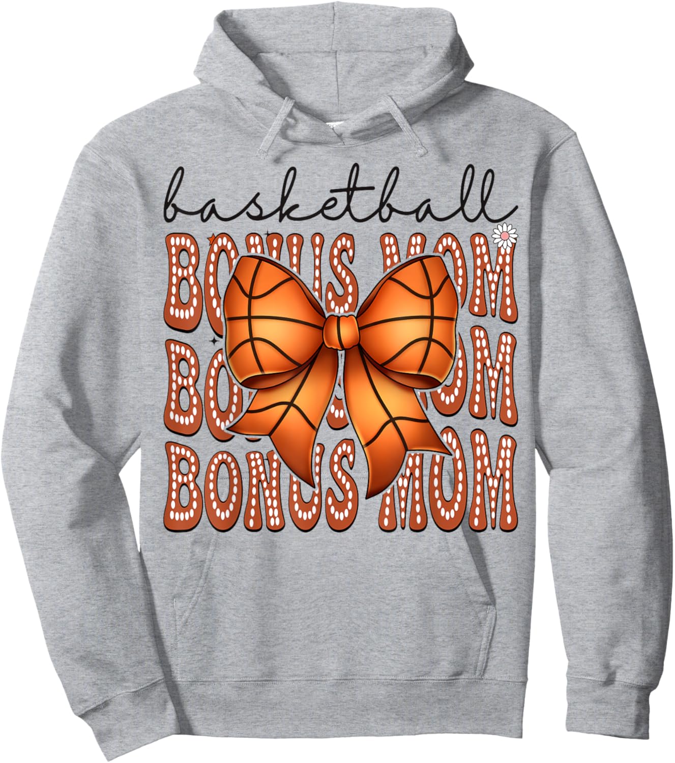 Basketball Bonus Mom Coquette Bow Game Day Groovy Hoodie - Hoodie | Ash