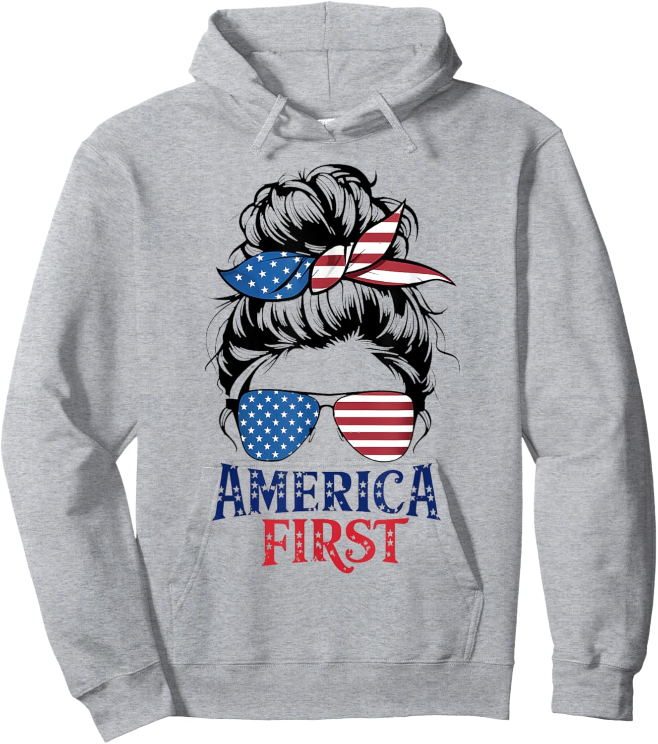 Messy Bunny Hair Girl America First Patriotic American USA Hoodie - Hoodie | Ash