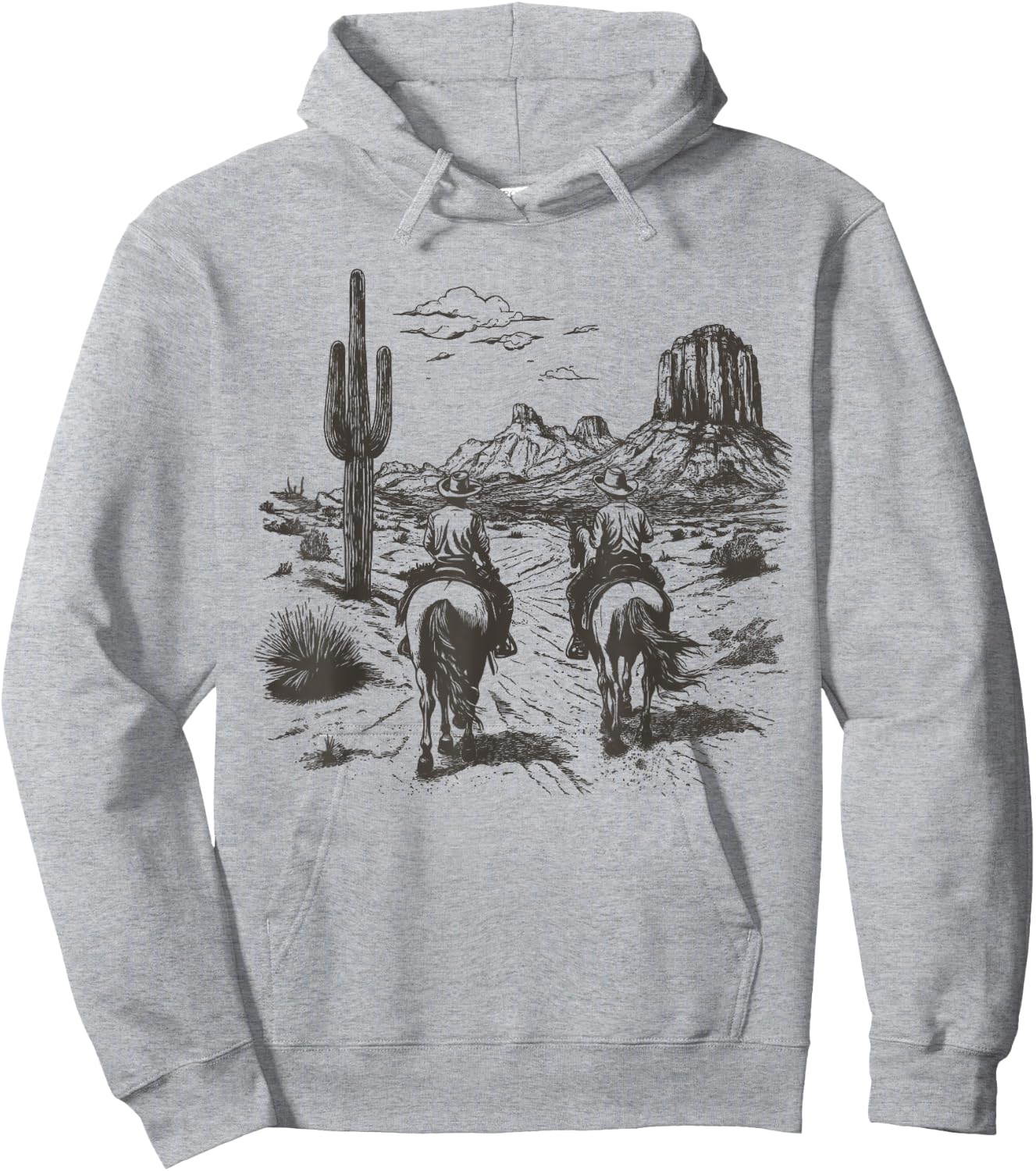 Vintage Cowboy Riding Horse Western Desert Mountain Country Hoodie - Hoodie | Ash