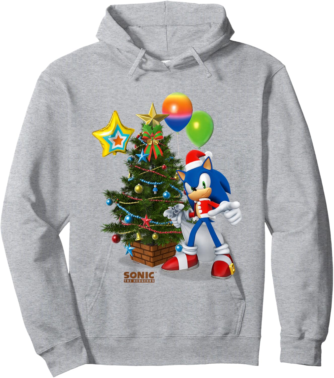 Sonic The Hedgehog Christmas Beautiful Decorated Tree Logo Hoodie - Hoodie | Ash