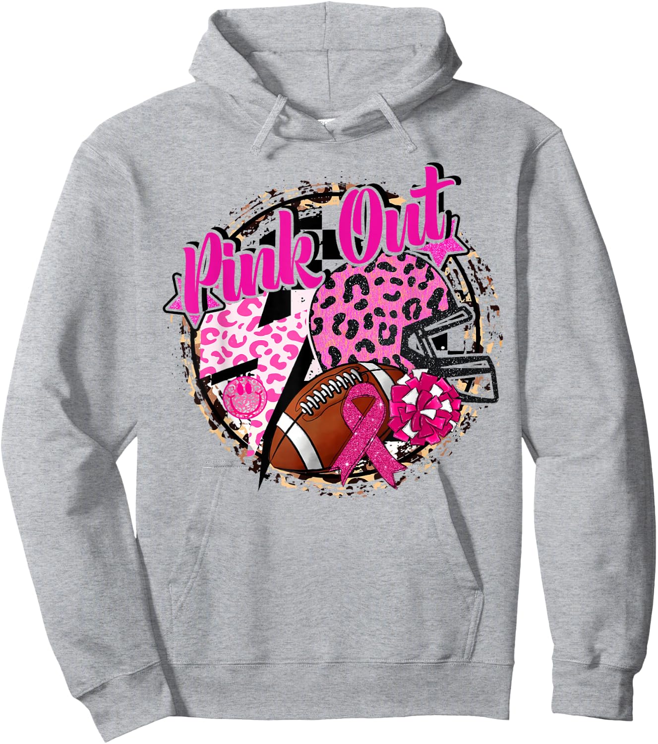 Pink Out Cheer Football Pink Ribbon Breast Cancer Awareness Hoodie - Hoodie | Ash