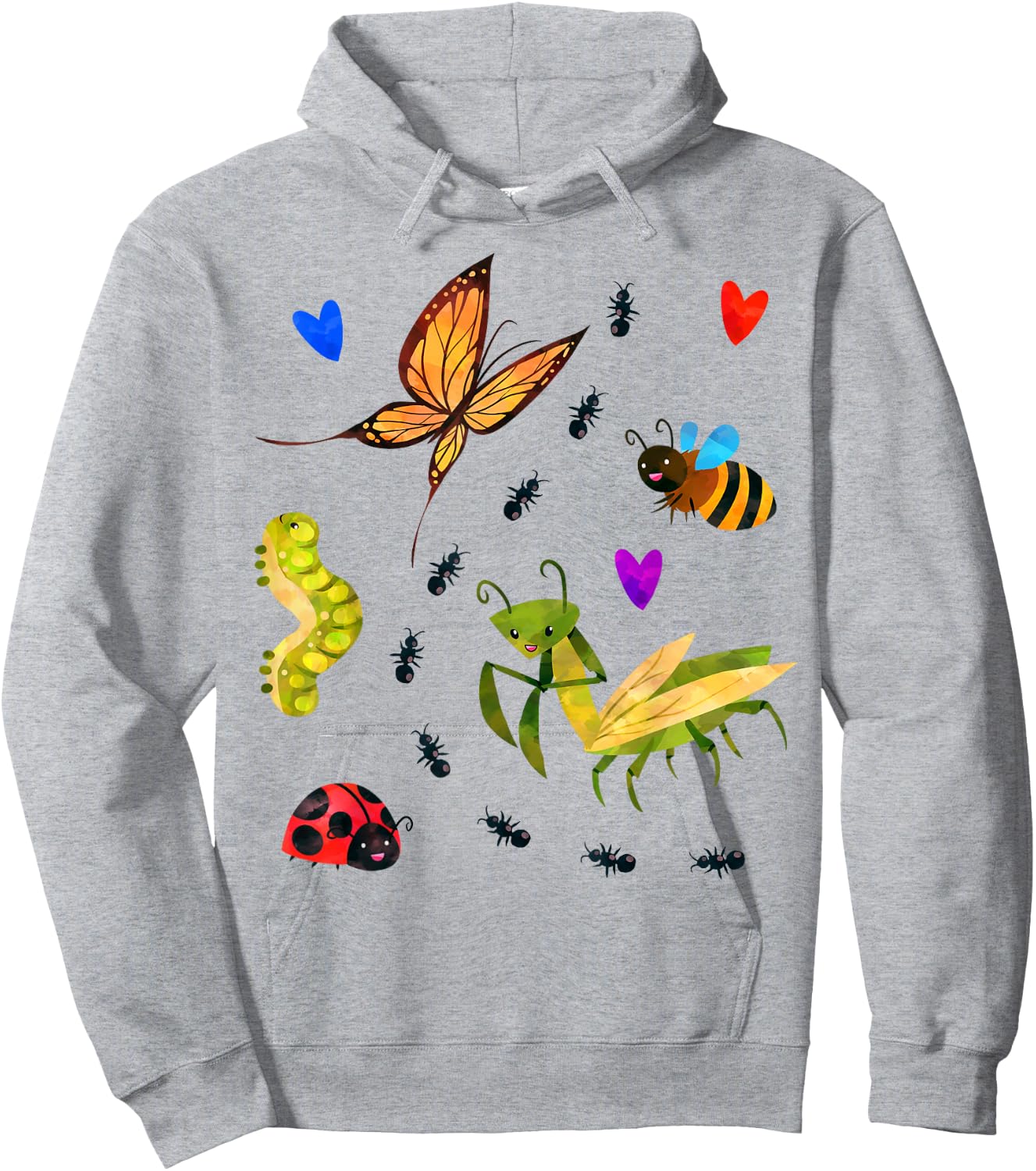 Kawaii Bugs Insect Ladybug Bee Mantis Butterfly for Kid Girl Hoodie - Hoodie | Ash