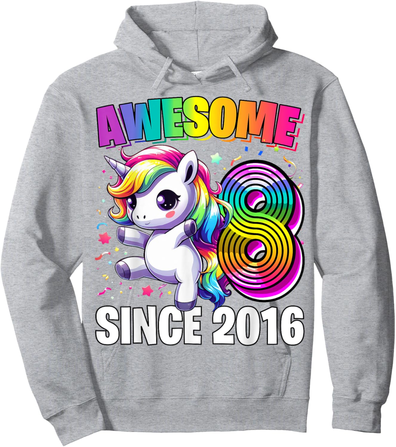 Unicorn 8th Birthday 8 Year Old Unicorn Party Girls Outfit Hoodie - Hoodie | Ash