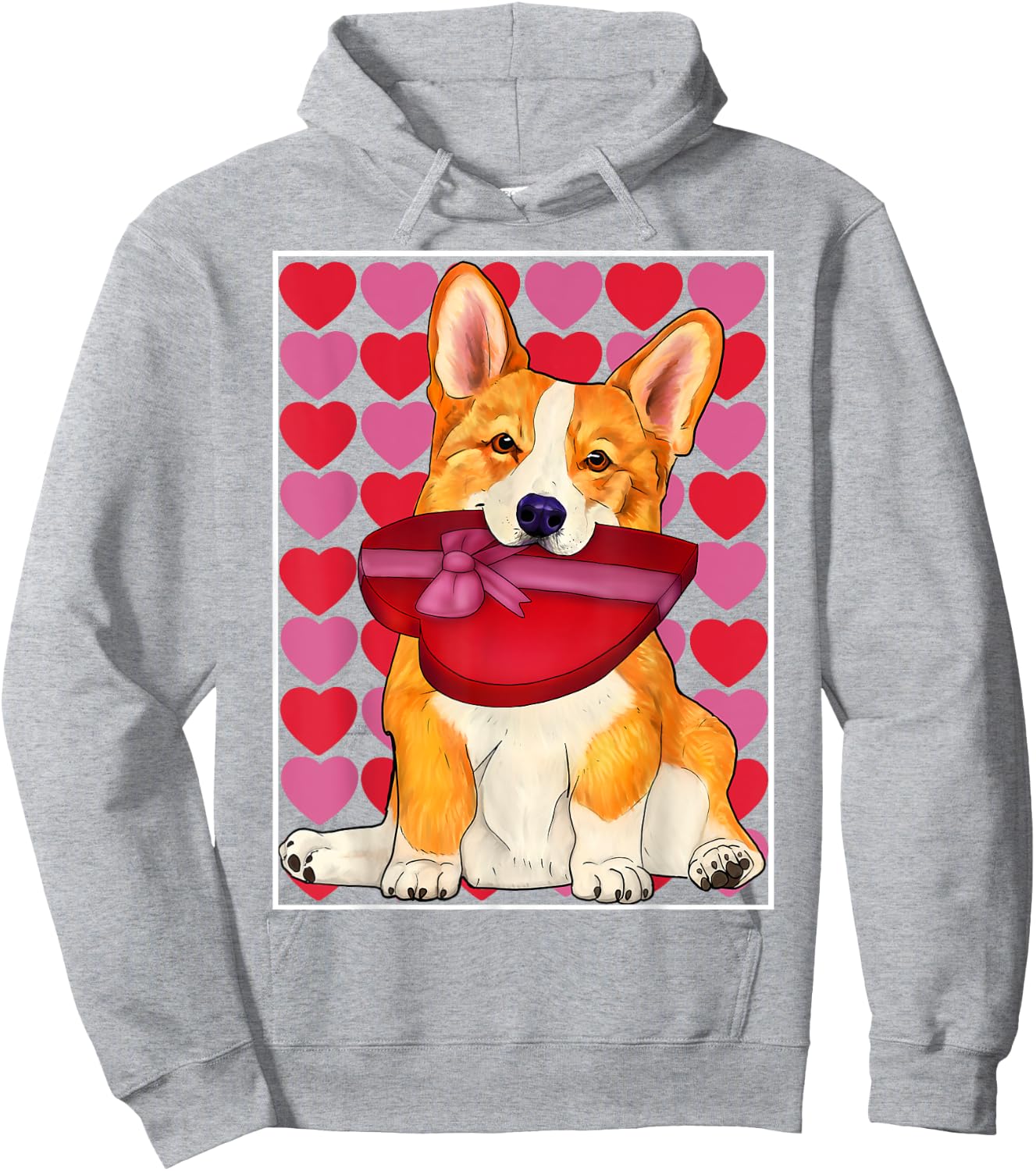 Valentine's day - Corgi with a red heart box Hoodie - Hoodie | Ash
