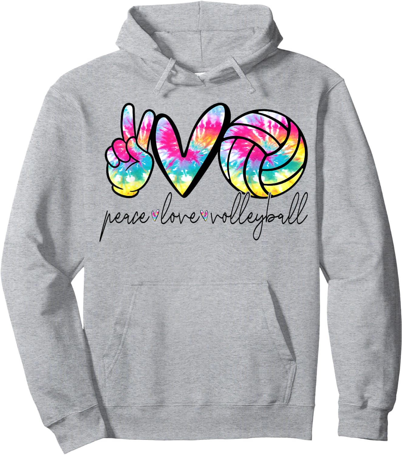 Peace Love Volleyball Tie Dye Cute Volleyball Lover Hoodie - Hoodie | Ash