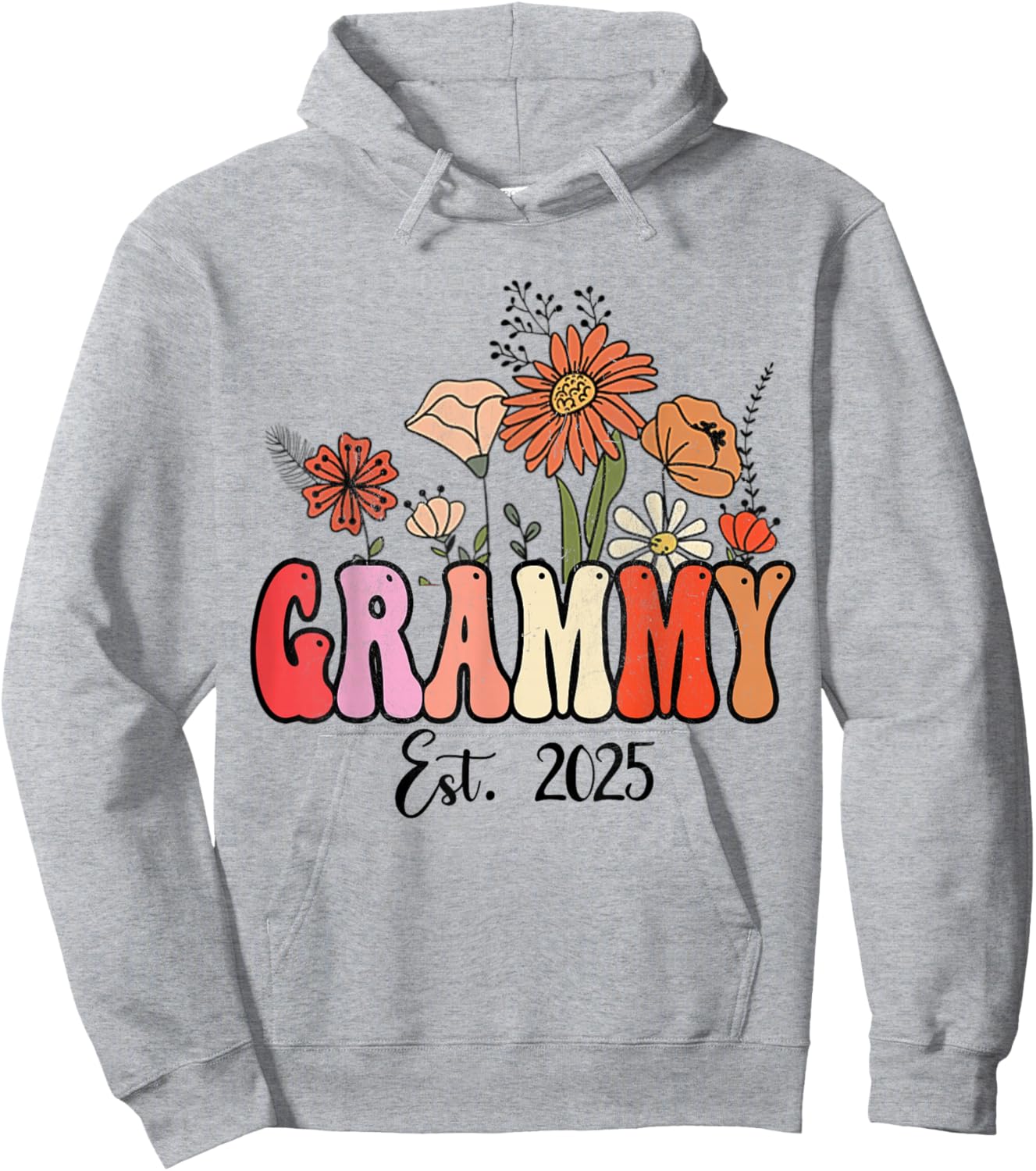 Flowers Groovy Retro Grammy Est 2025 Grammy To Be Gifts Hoodie - Hoodie | Ash
