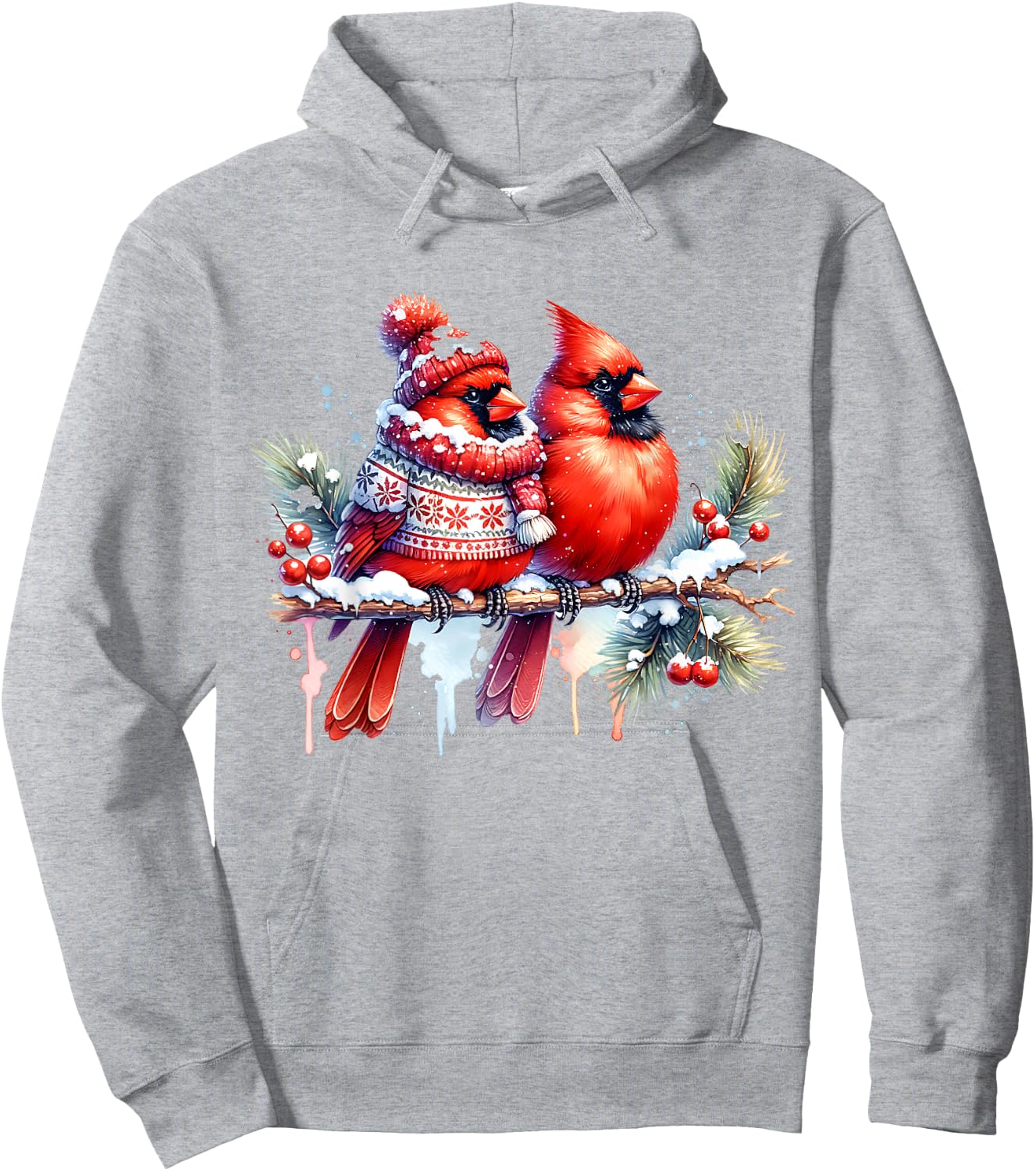 Red Christmas Cardinal Pair Snow Cute Bird Winter lovers Hoodie - Hoodie | Ash