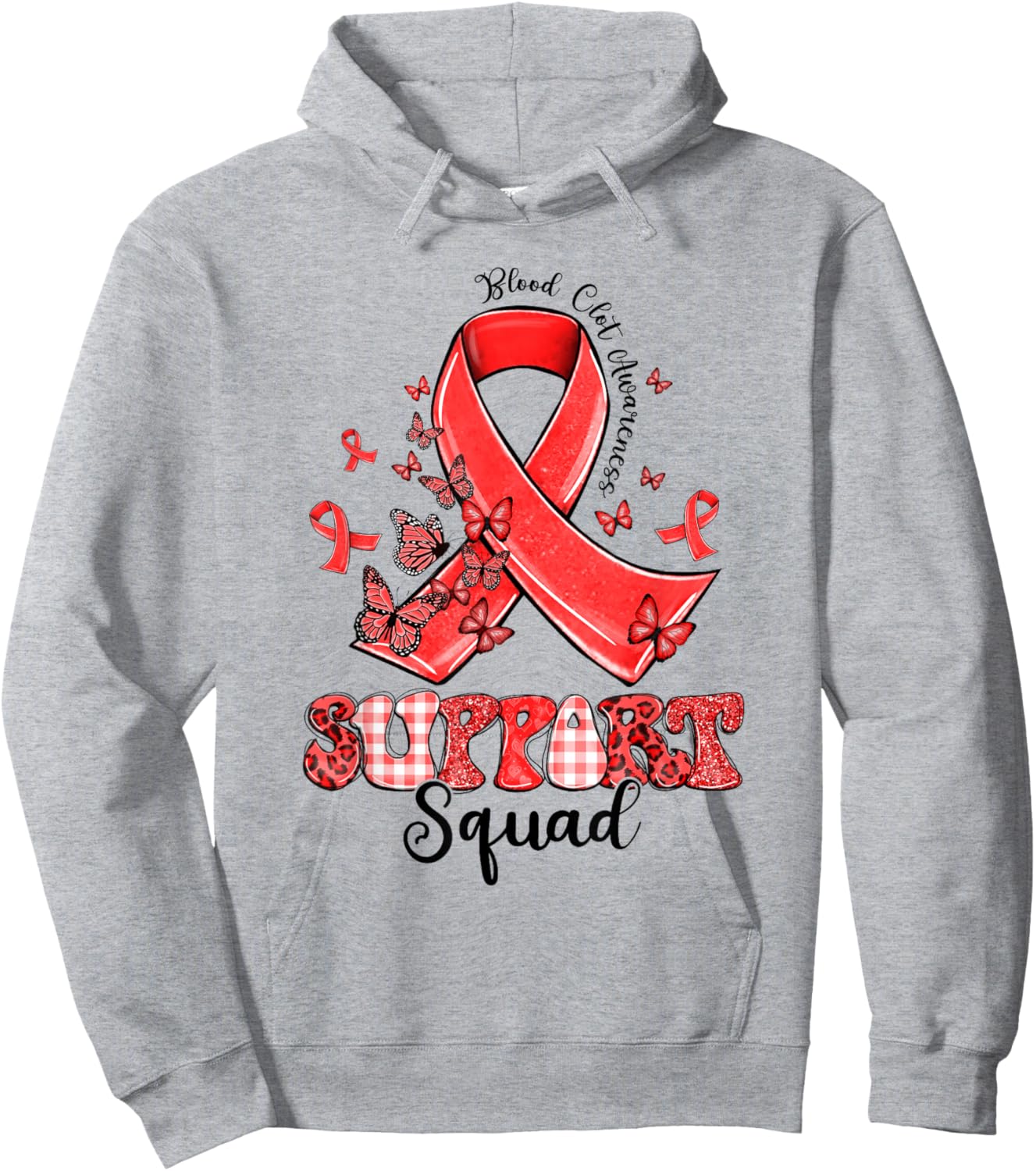Support Squad Red Ribbon Butterfly Blood Clot Awareness Hoodie - Hoodie | Ash