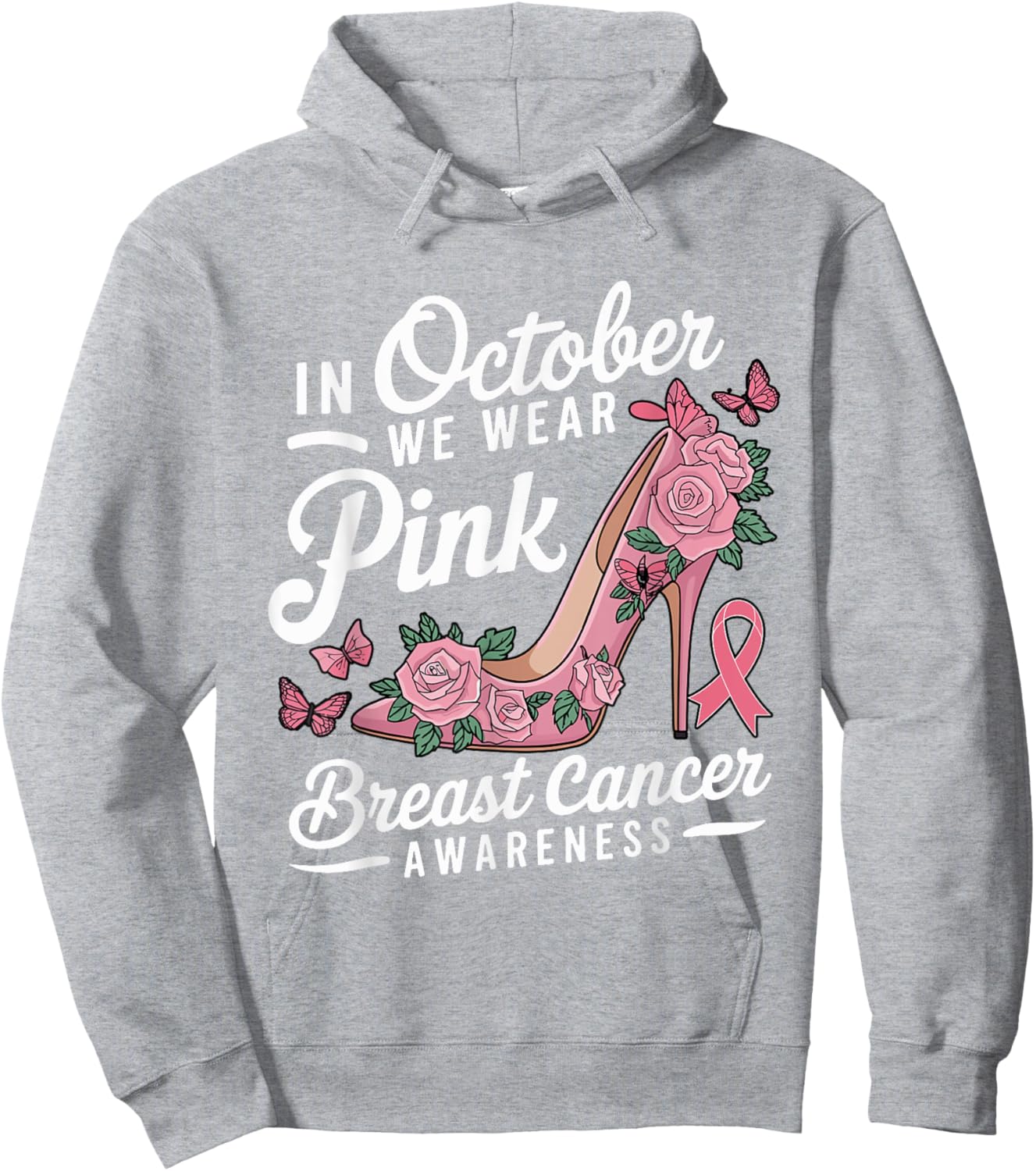 October We Wear Pink Women Shoes Breast Cancer Awareness Hoodie - Hoodie | Ash