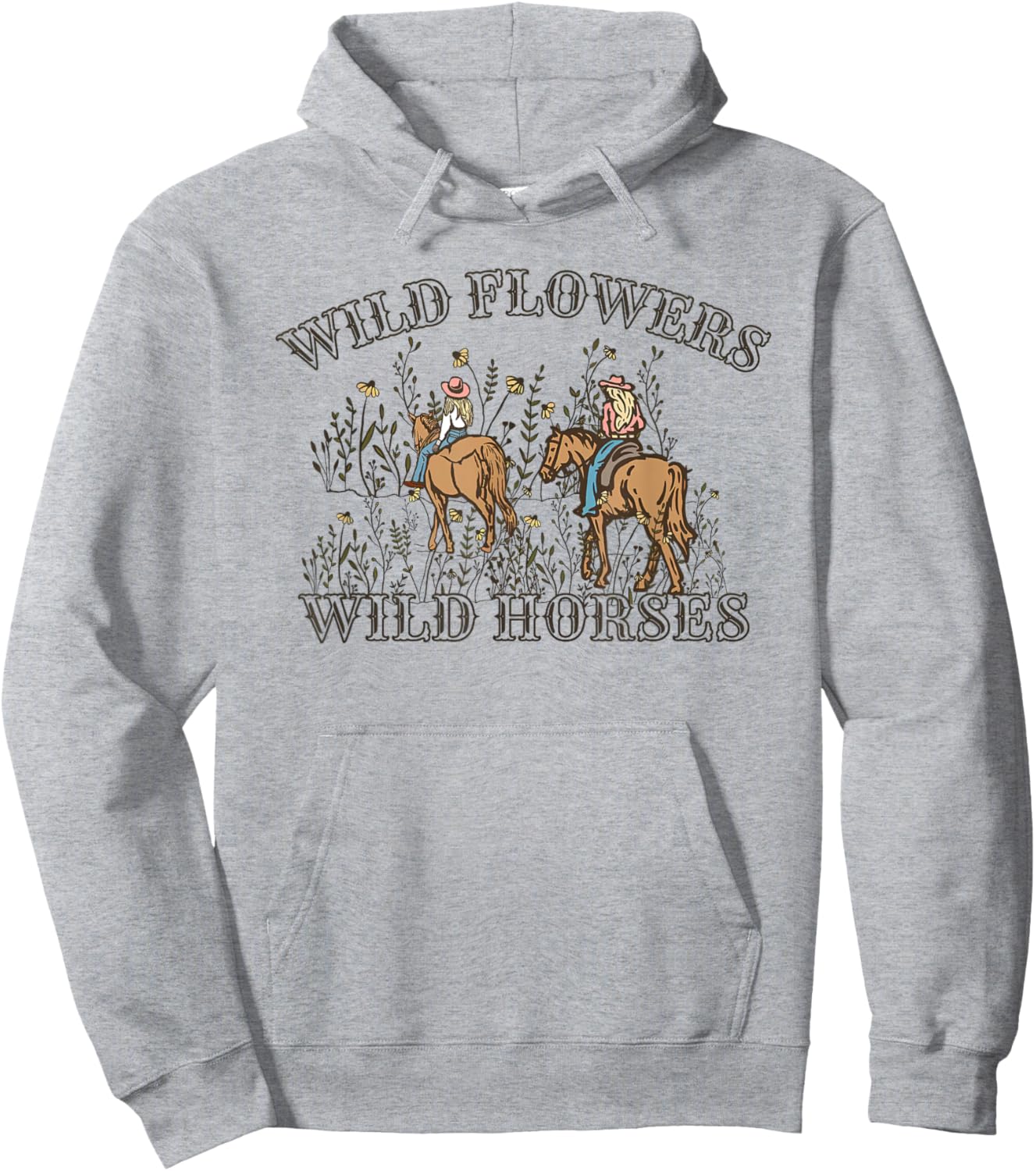 Sunset Cowgirl Riding Horse Wild Flowers - Wild Horses Hoodie - Hoodie | Ash