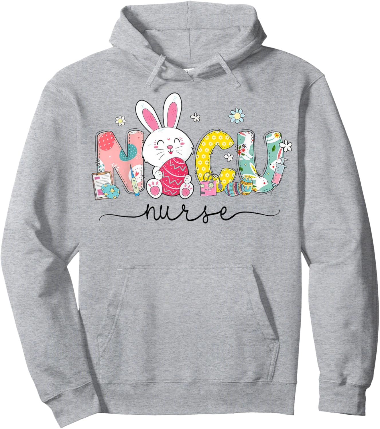 NICU Nurse Bunny Egg NICU Nursing Easter Day Hoodie - Hoodie | Ash