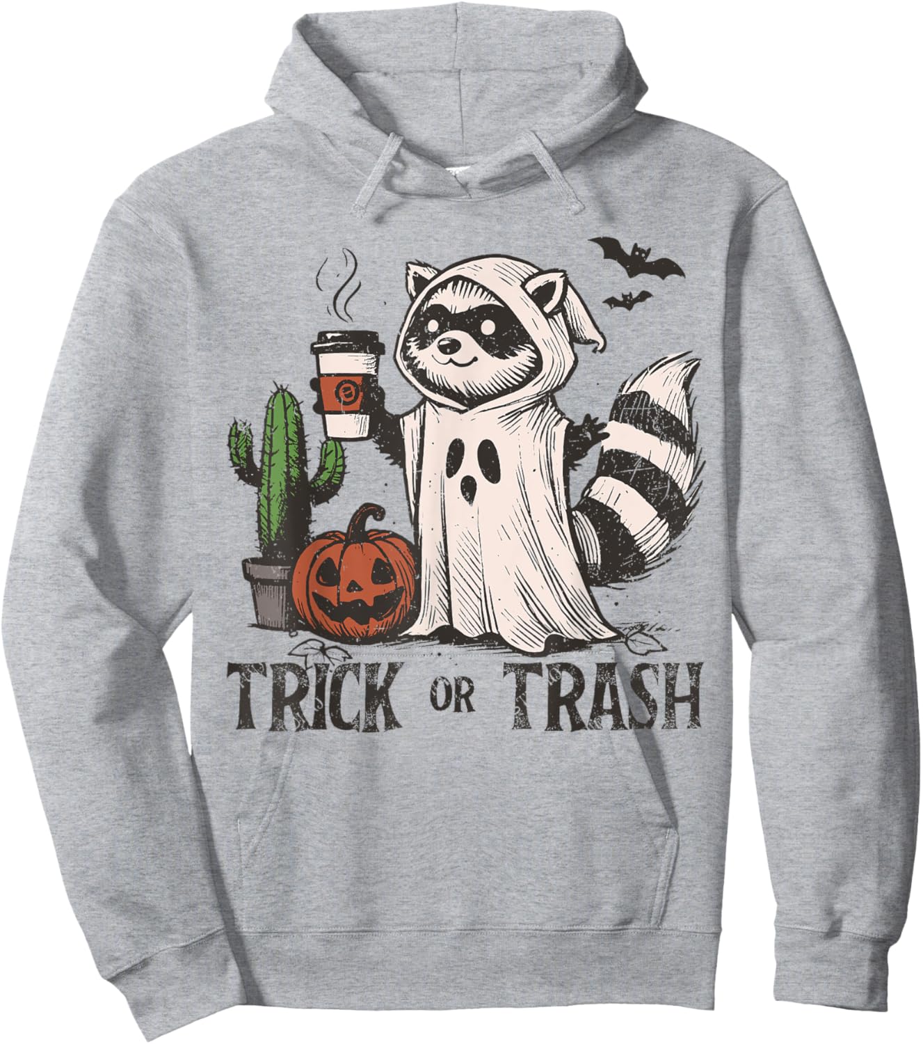 Trick or Trash Funny Coffee Racoon trash panda Halloween Hoodie - Hoodie | Ash