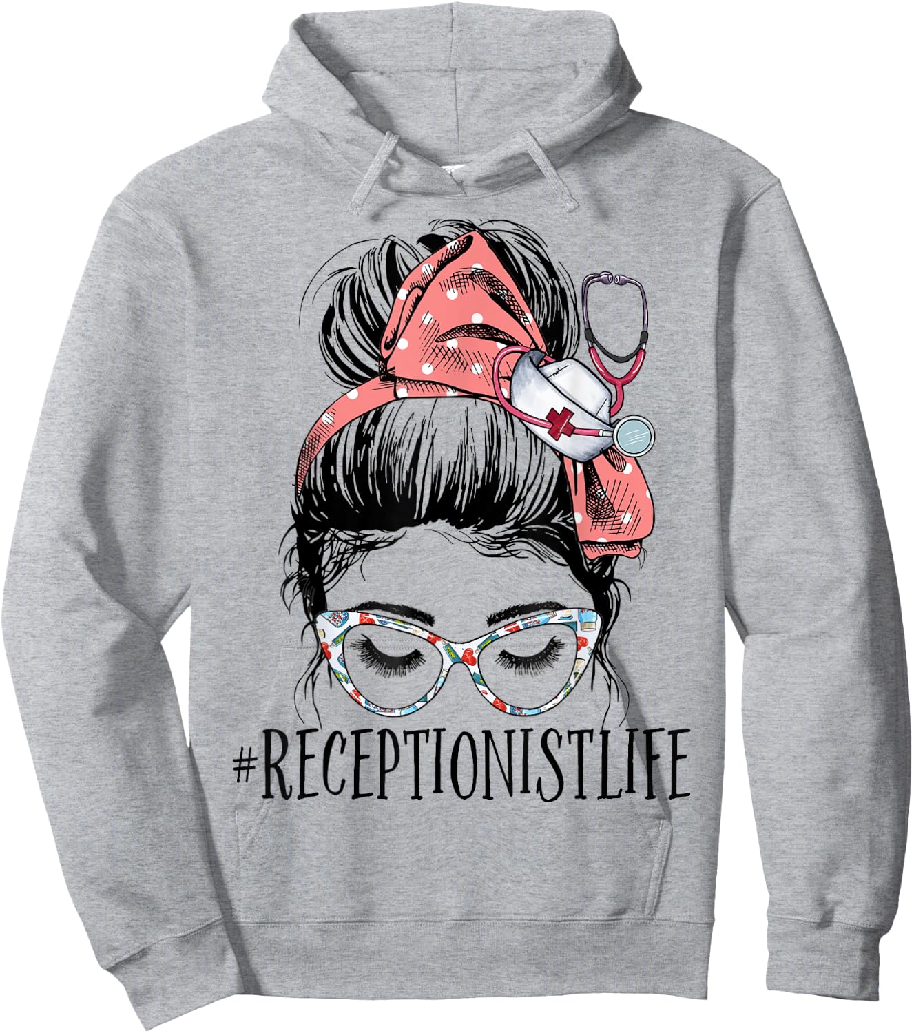 Messy Bun Receptionist Life Healthcare Worker Women Nurse Hoodie - Hoodie | Ash
