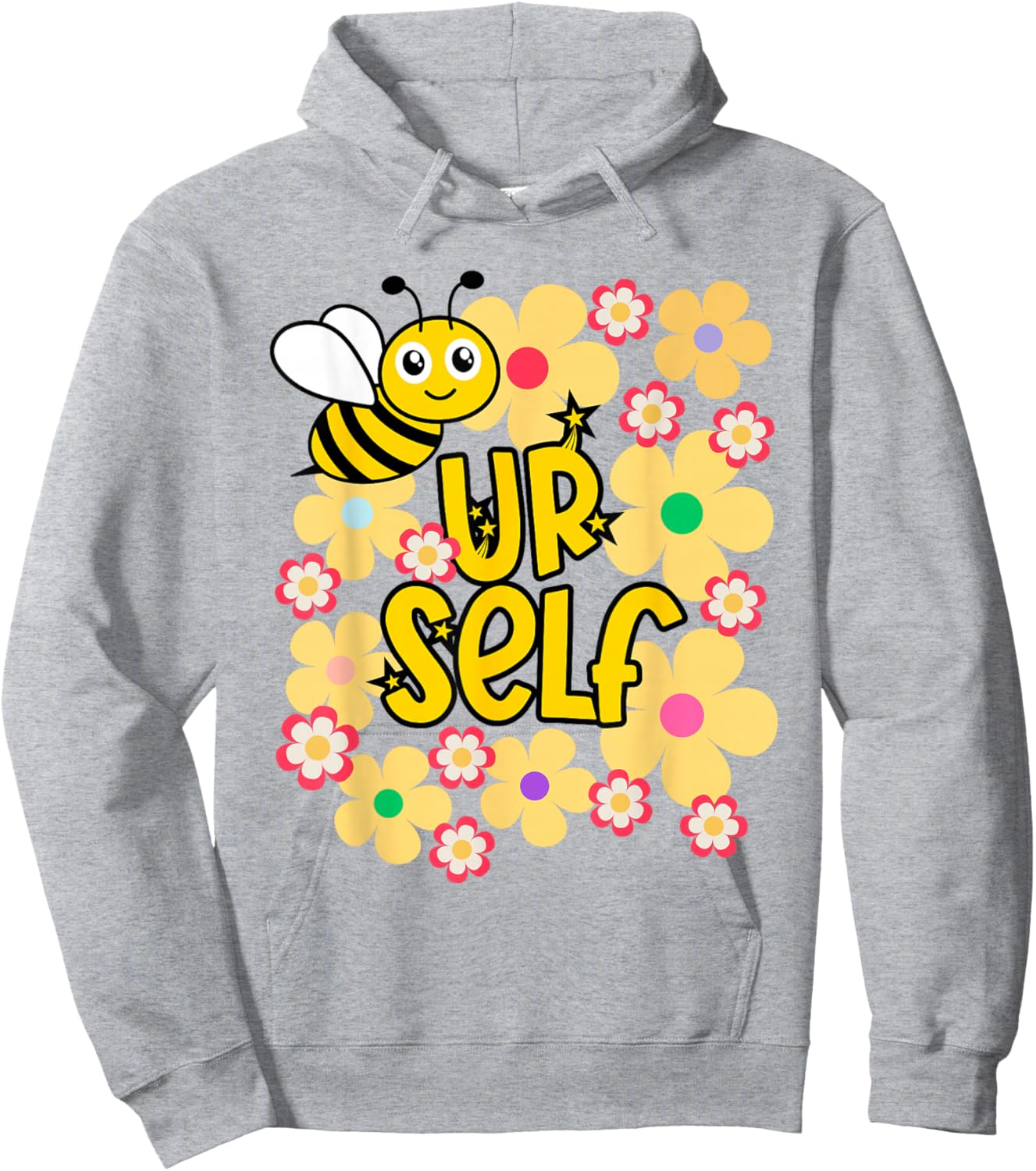 Be Yourself Kawaii Bee with Rainbow Flowers Hoodie - Hoodie | Ash