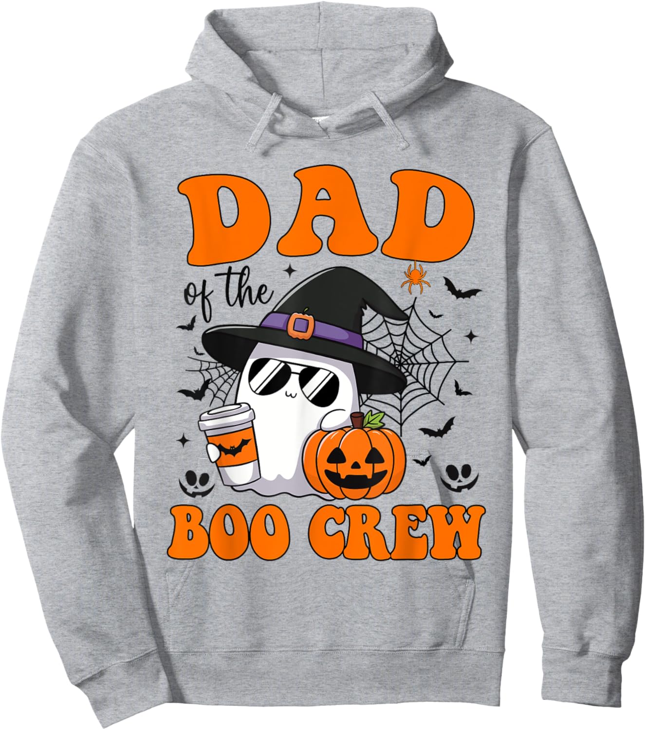 Dad Boo Crew Groovy Ghost Matching Family Halloween Hoodie - Hoodie | Ash