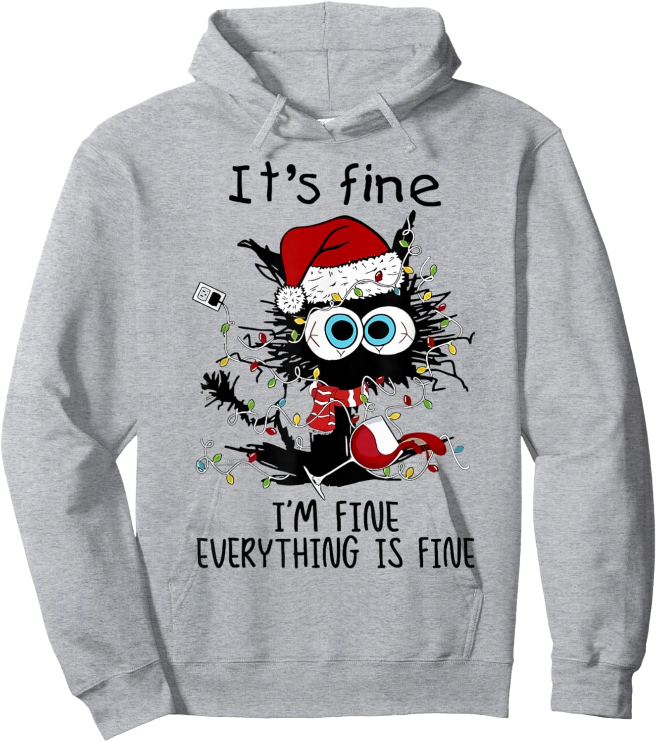 I'm Fine This Is Fine Everything Is Fine Black Cat Christmas Hoodie - Hoodie | Ash
