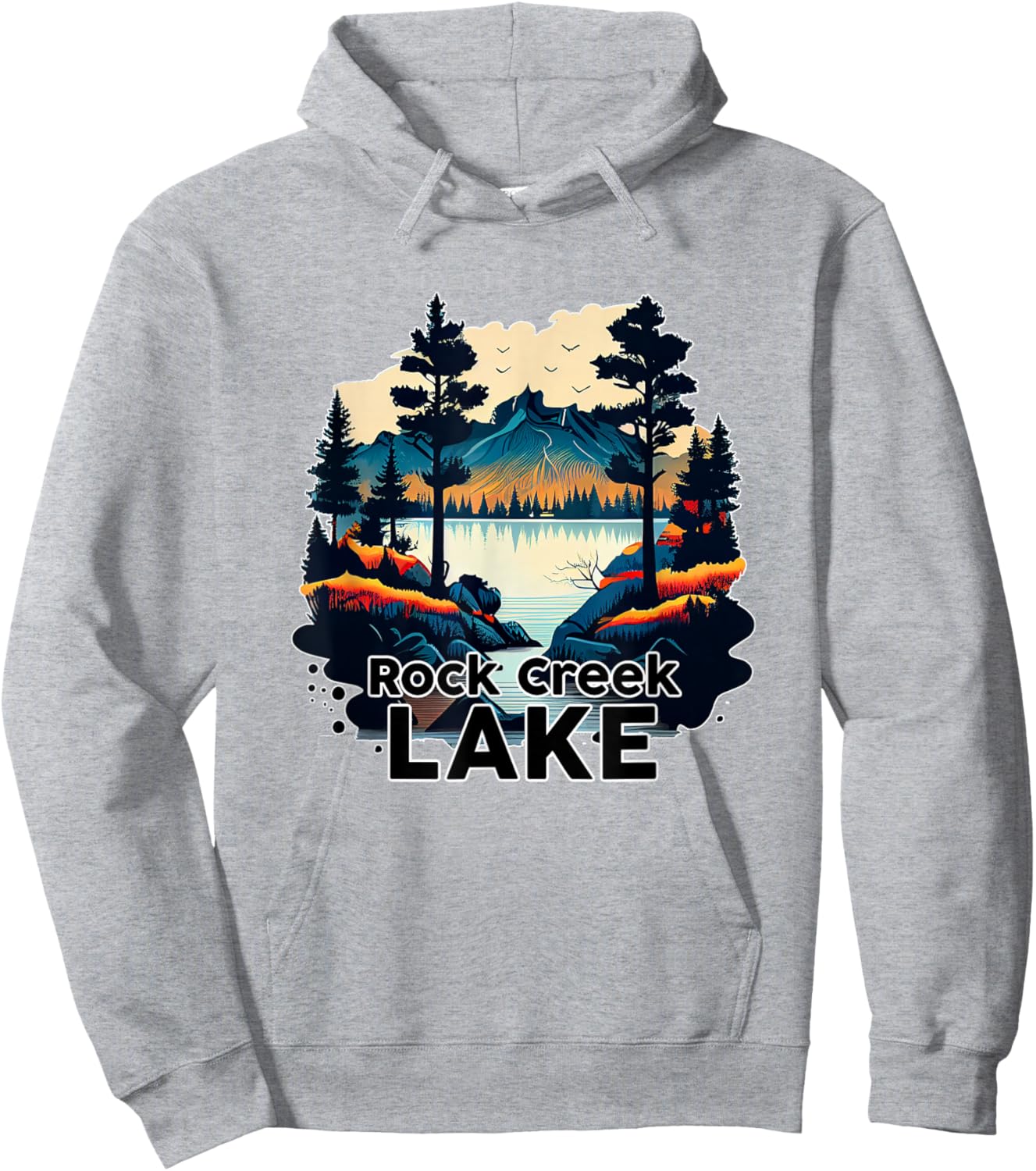 Rock Creek Lake Retro Minimalist Lake Rock Creek Hoodie - Hoodie | Ash