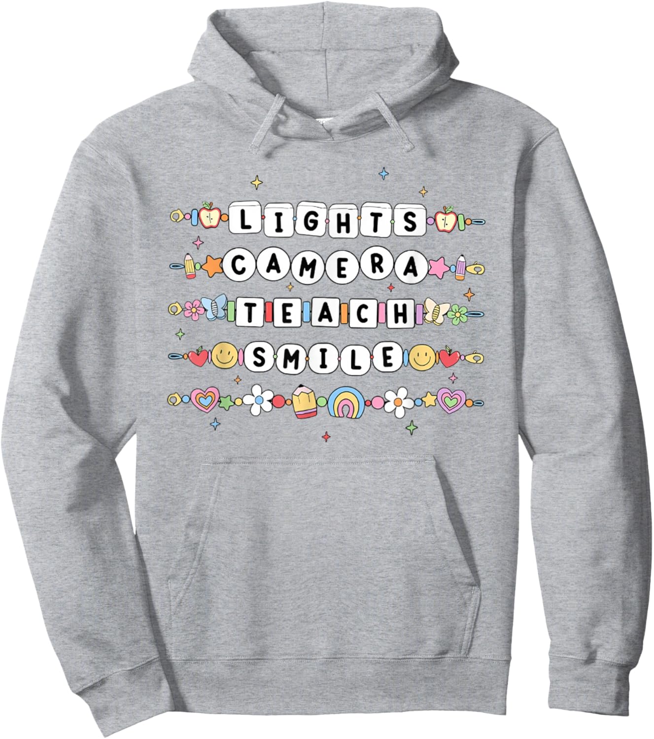 Women Lights Camera Teach Smile Teacher First Day Of School Hoodie - Hoodie | Ash