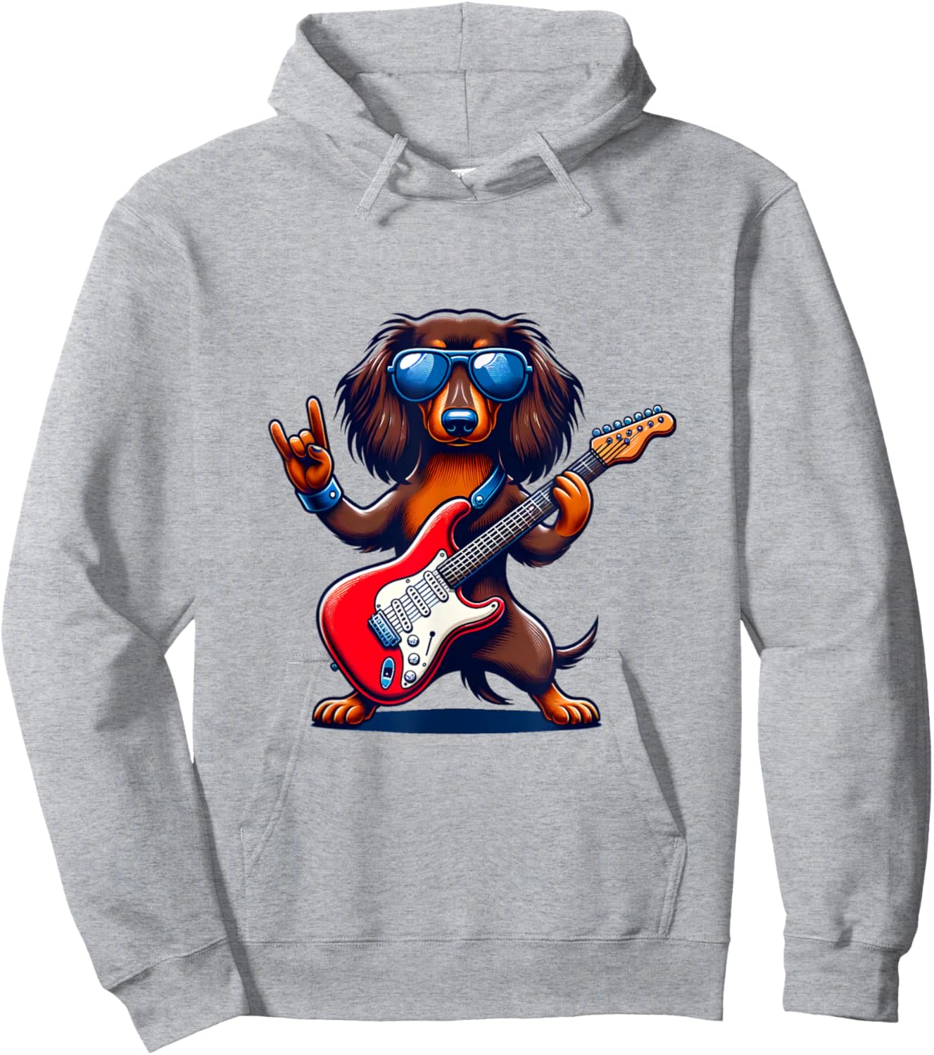 Dachshund Playing Guitar Dog Lover Guitarist Men Hoodie - Hoodie | Ash