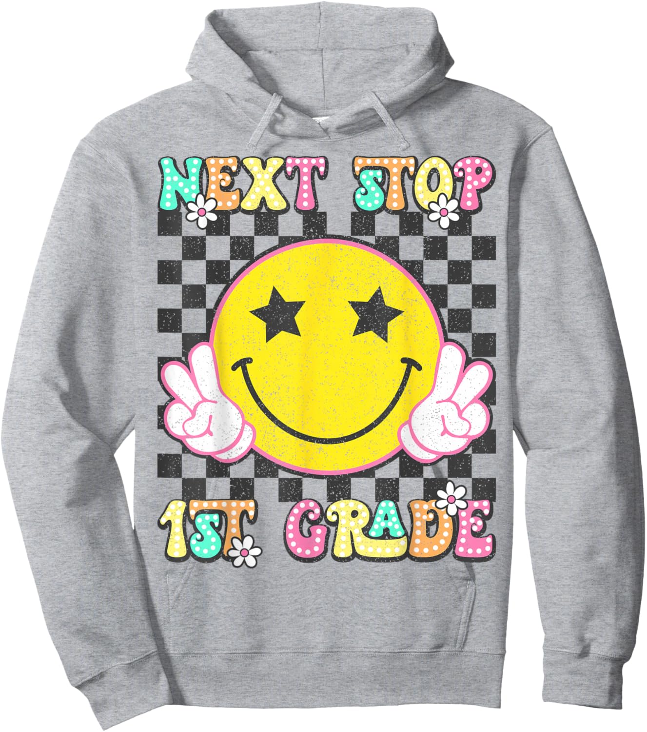 Groovy Next Stop 1st Grade Kindergarten Graduation 2025 Hoodie - Hoodie | Ash