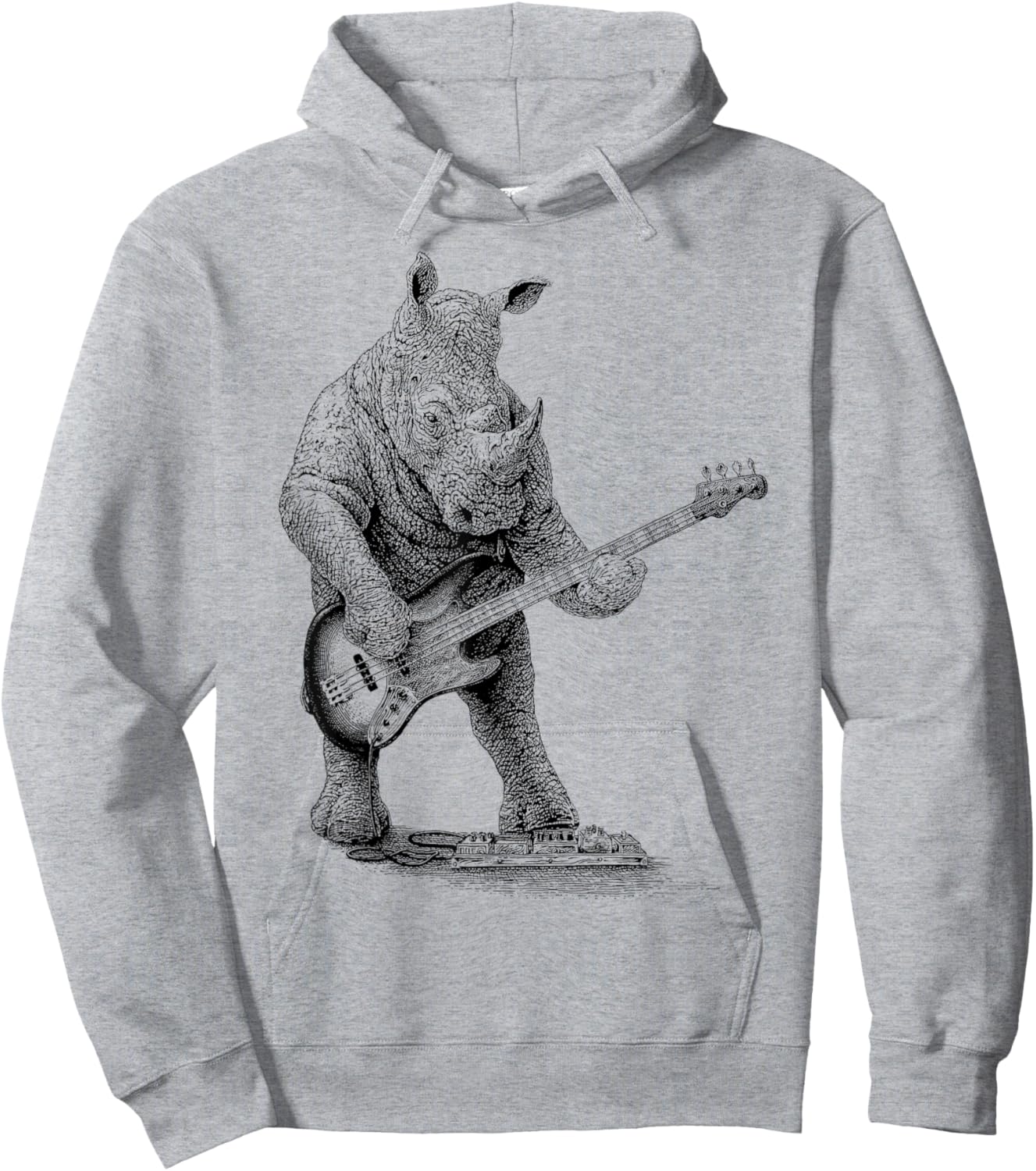 Vintage Rhinoceros Playing Bass Rhino Bass Guitar Funny Hoodie - Hoodie | Ash