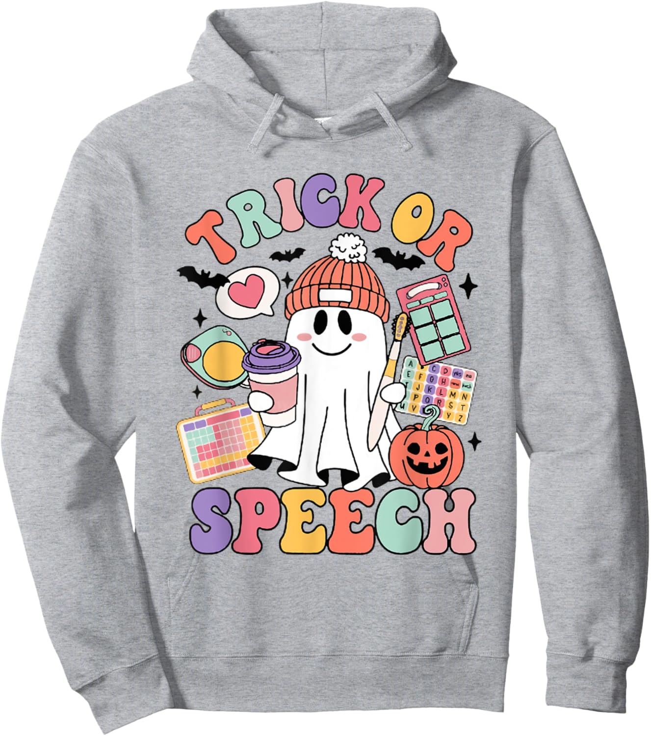 Retro Trick or Speech Therapy Ghost Speech Therapist Student Hoodie - Hoodie | Ash