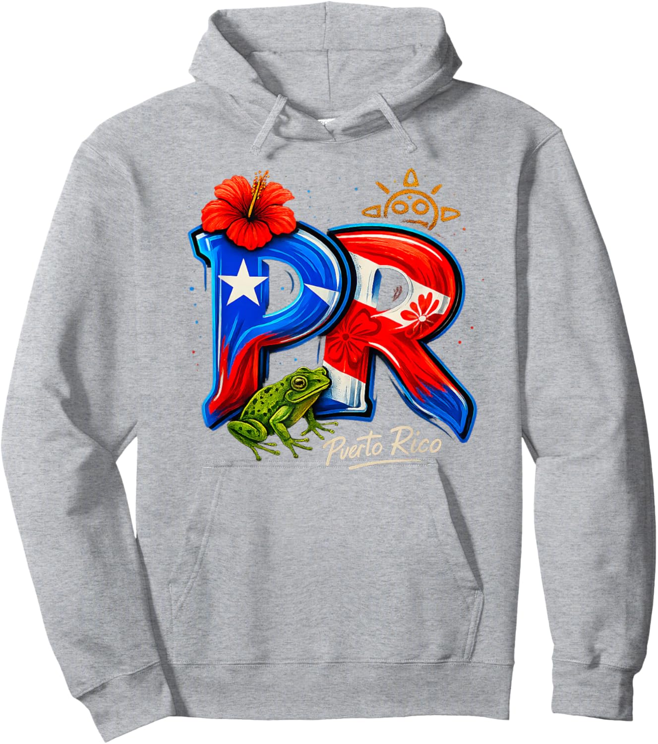 Puerto Rico PR Hibiscus Coqui Frog Rican Heritage Culture Hoodie - Hoodie | Ash
