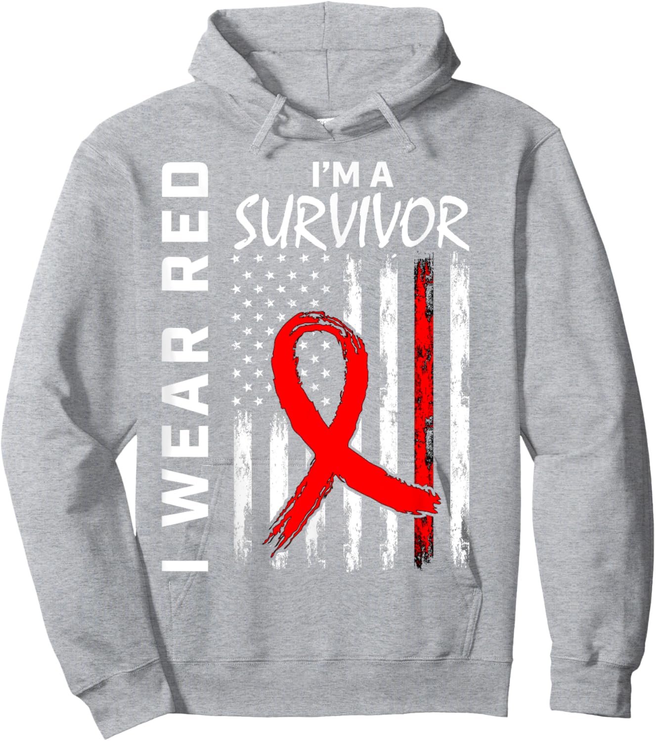 I Wear Red Heart Disease Survivor Gifts Awareness USA Flag Women Kids Men Hoodie - Hoodie | Ash