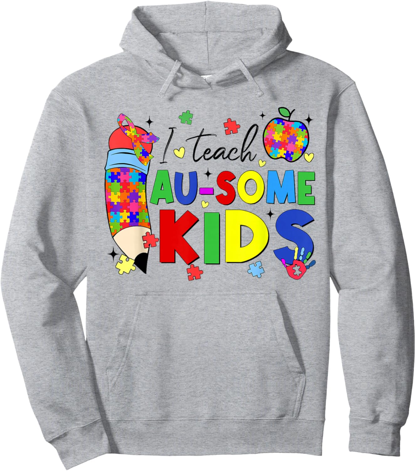 I Teach Au-some Kids Autistic Teacher Autism Awareness Hoodie - Hoodie | Ash