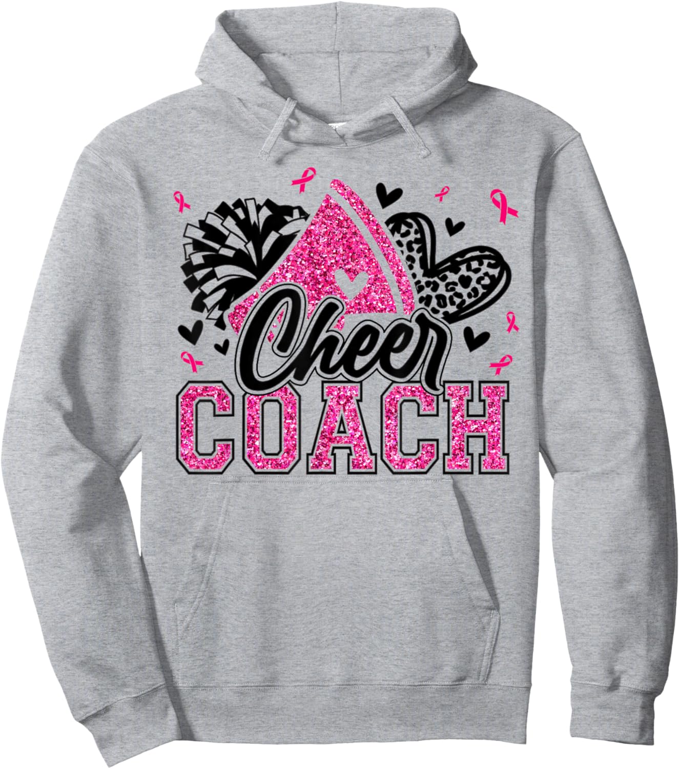 Football Cheer Coach Pink Ribbon Breast Cancer Awareness Hoodie - Hoodie | Ash