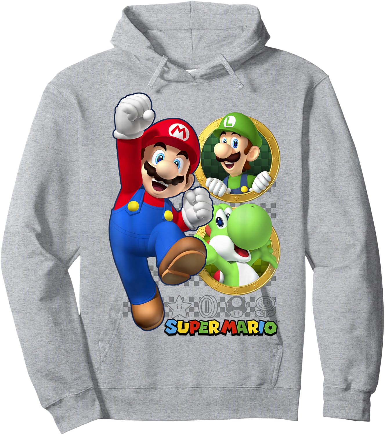 Super Mario Luigi Yoshi & Mario Portraits Hoodie - Hoodie | Ash