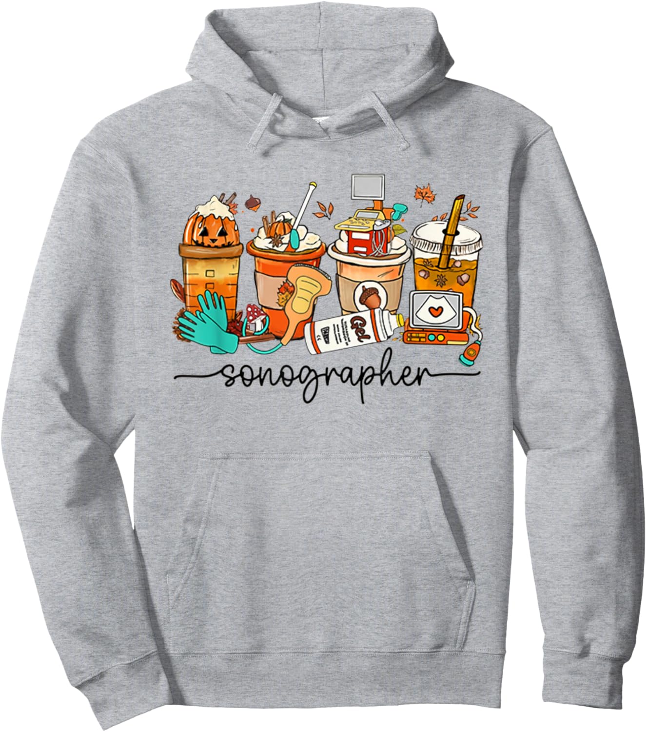 Autumn Sonographer Latte Ultrasound Pumpkin Vascular Tech Hoodie - Hoodie | Ash