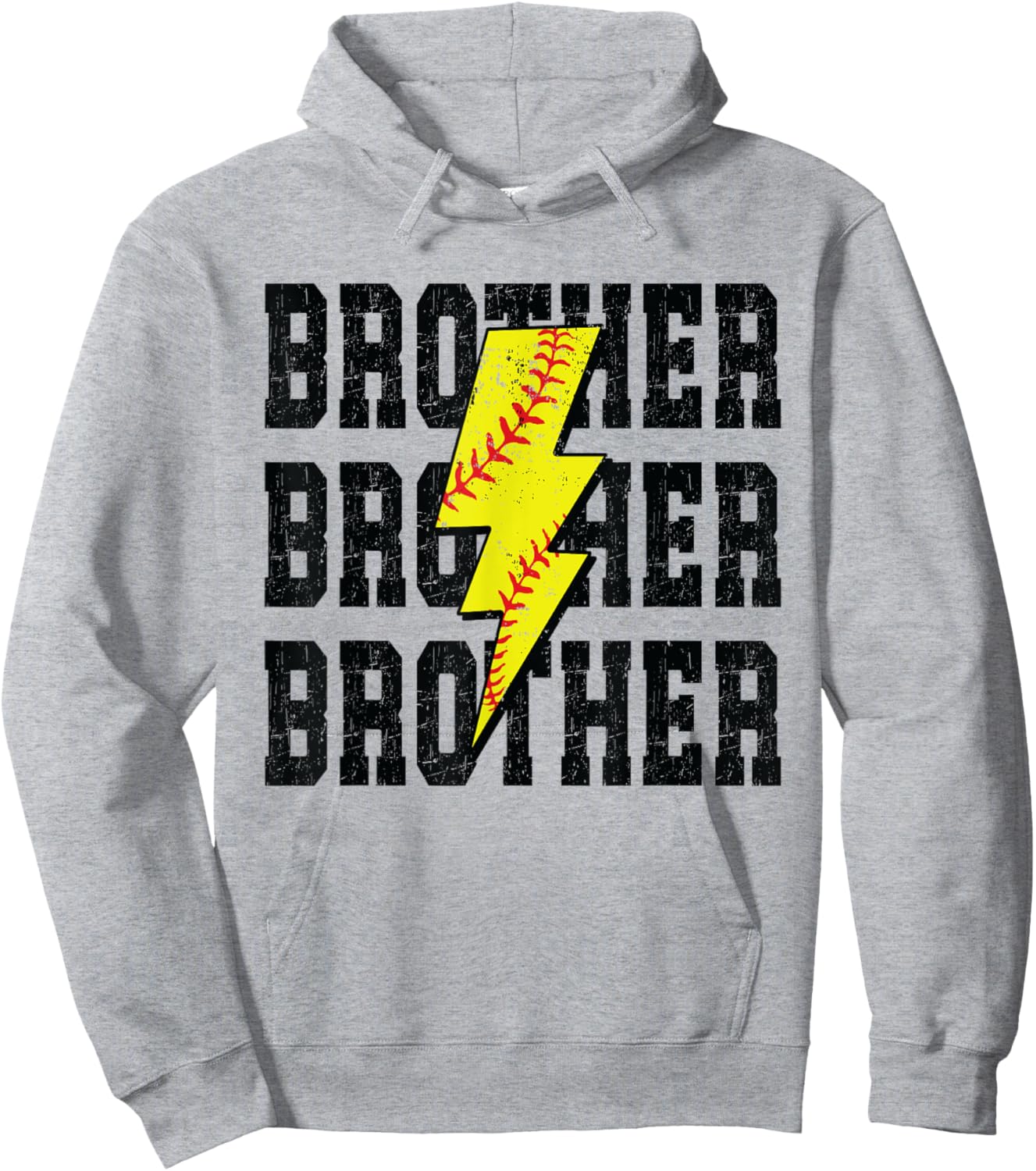 Softball Brother Distressed Bolt Lightning Softball Brother Hoodie - Hoodie | Ash