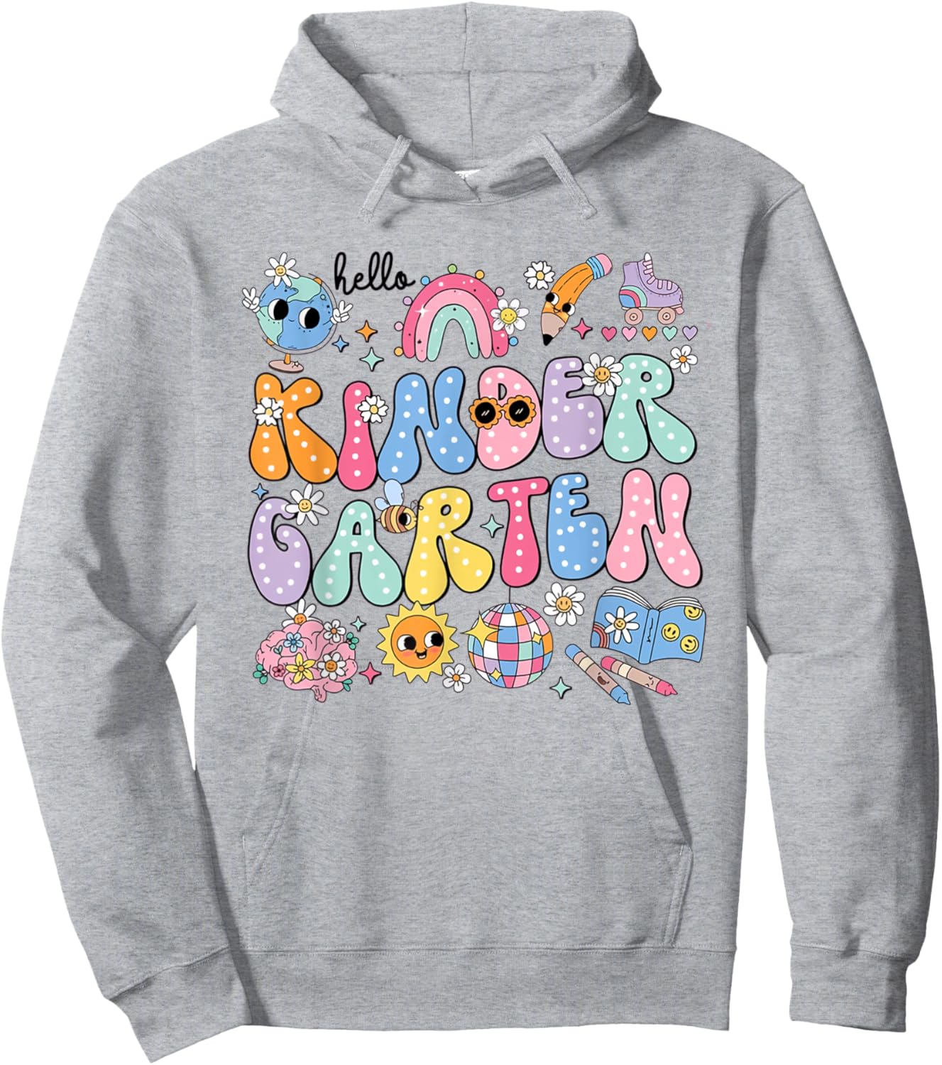 Retro Hello Kindergarten Disco Ball Teacher Rainbow Kids Hoodie - Hoodie | Ash