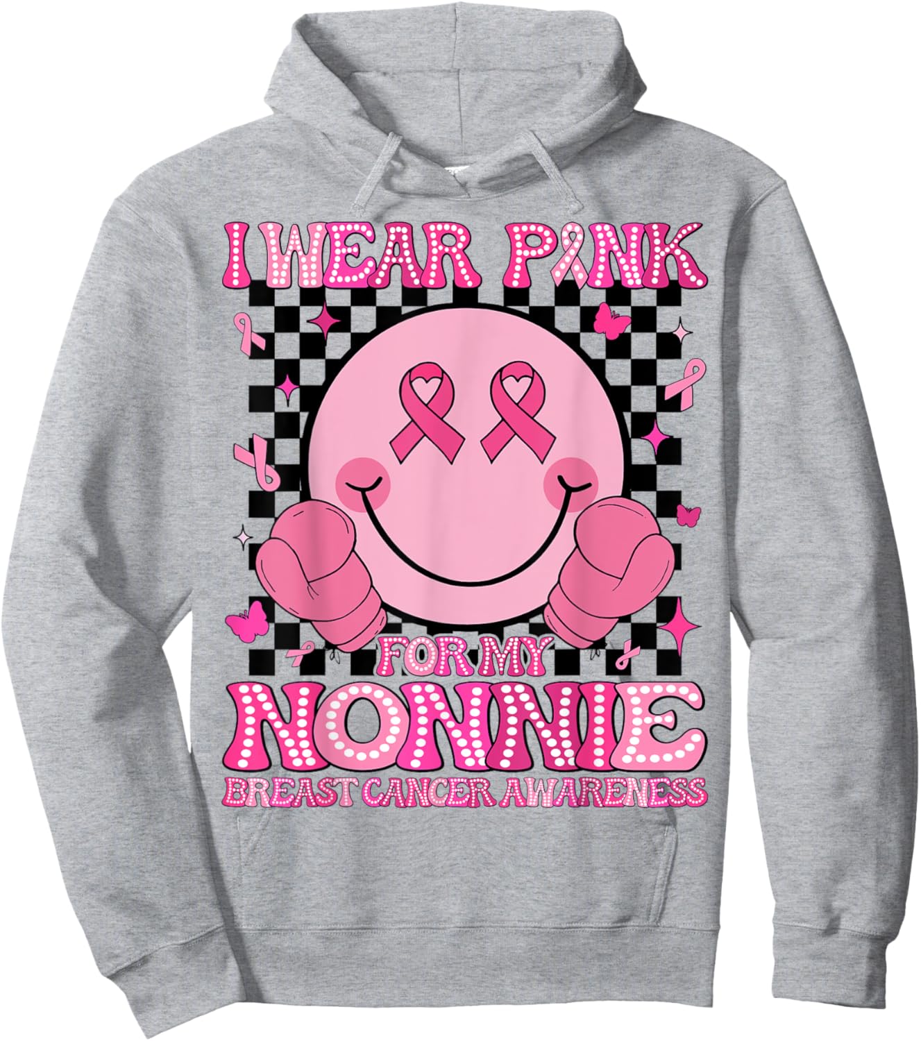 I Wear Pink For My Nonnie Breast Cancer Awareness Groovy Hoodie - Hoodie | Ash