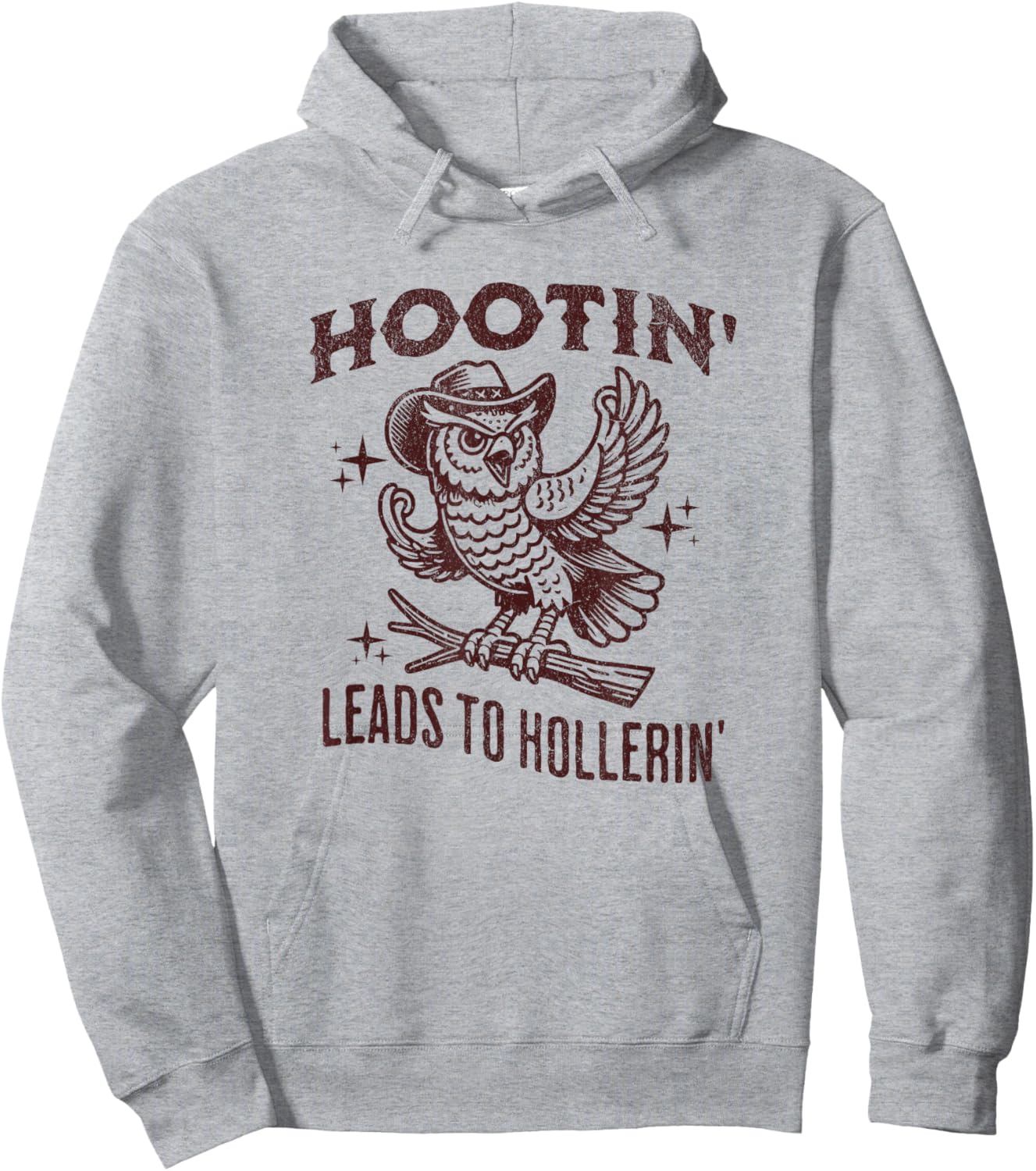Hootin Leads to Hollerin Funny Vintage Owl Graphic Hoodie - Hoodie | Ash