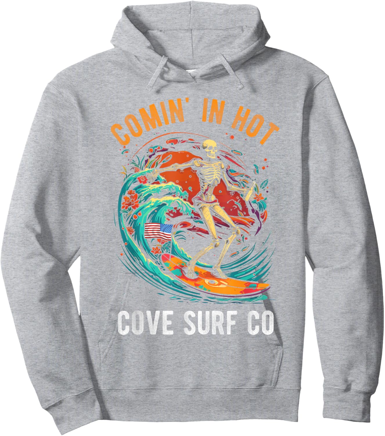 COMIN' IN HOT COVE Surf CO Skeleton Surf Hoodie - Hoodie | Ash