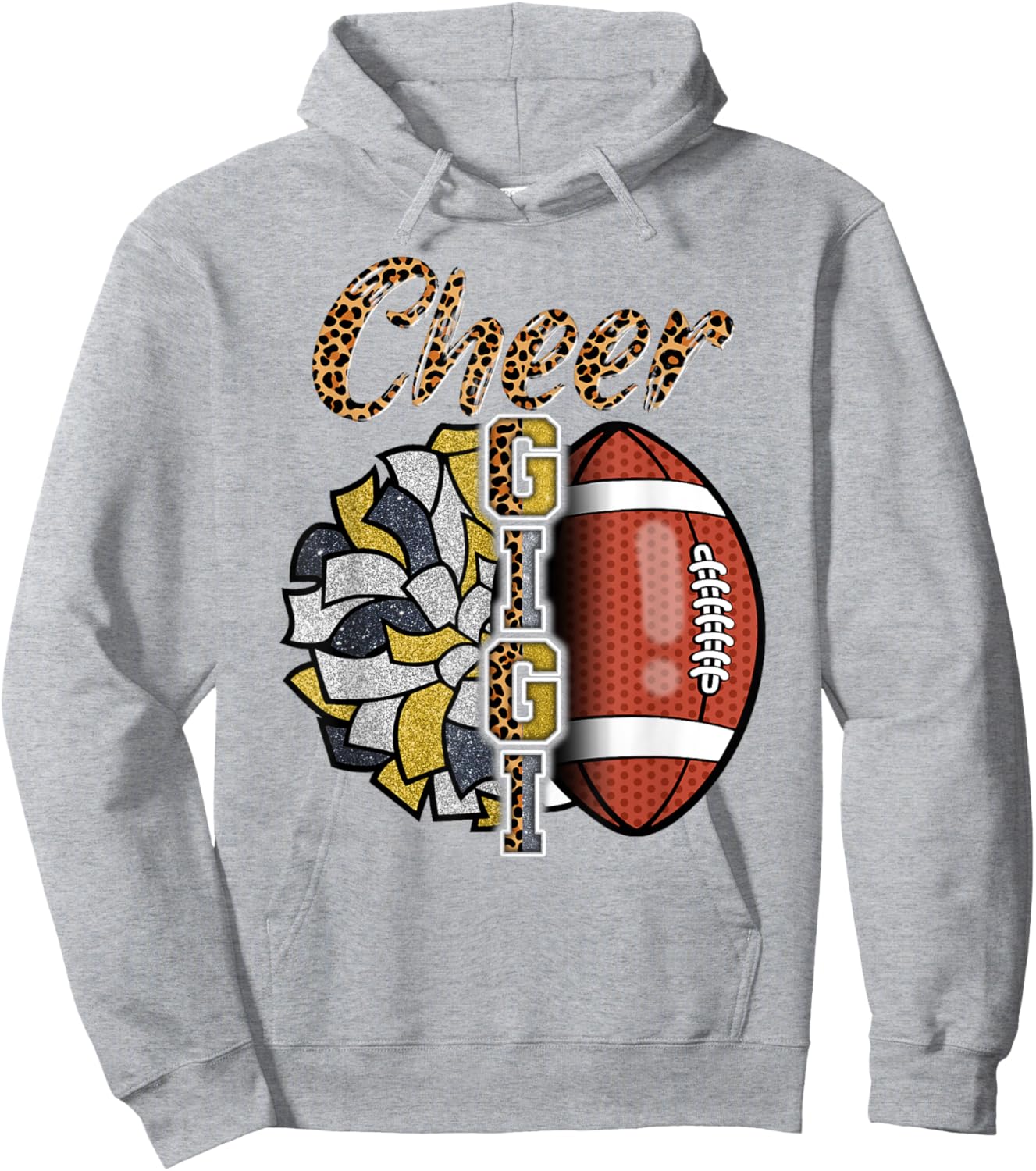 Football Cheer Gigi Grandma Gold Black Pom Pom Leopard Hoodie - Hoodie | Ash