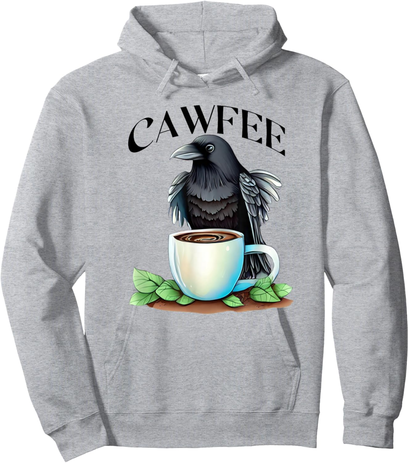 Cawfee Raven Crow Coffee Cup Leaves Bird Lover Hoodie - Hoodie | Ash